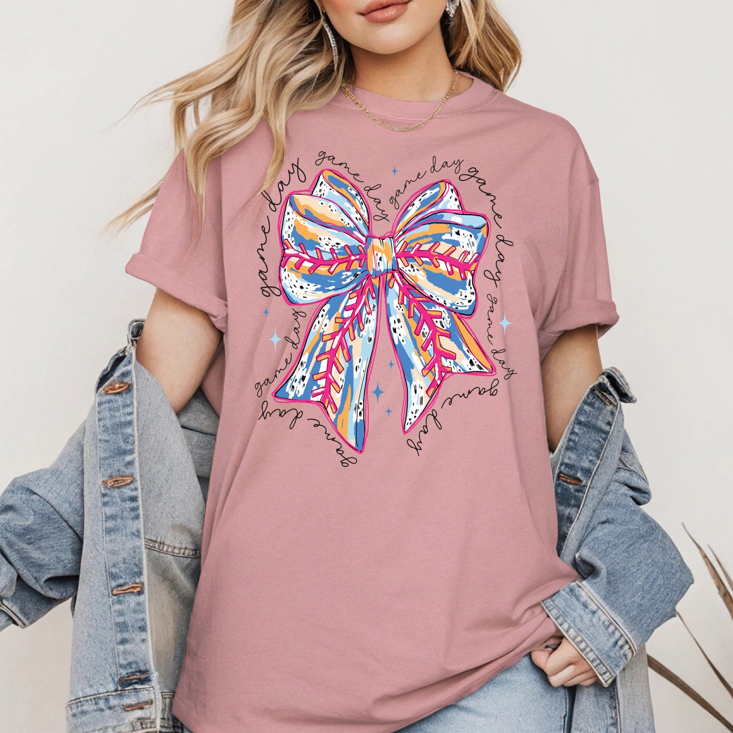 Game Day Bow Shirt Sport Tee Hoodie Sweatshirt for Baseball Fans