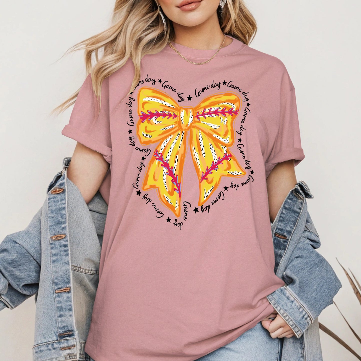 Yellow Baseball Bow Shirt Sport Tee Hoodie Sweatshirt Gift for Fans