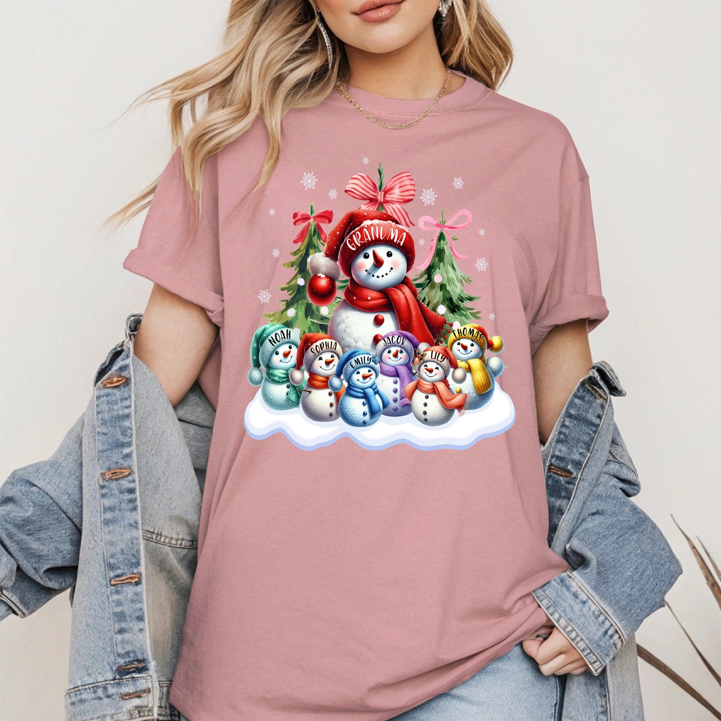 Personalized Snowman Family Grandma Shirt