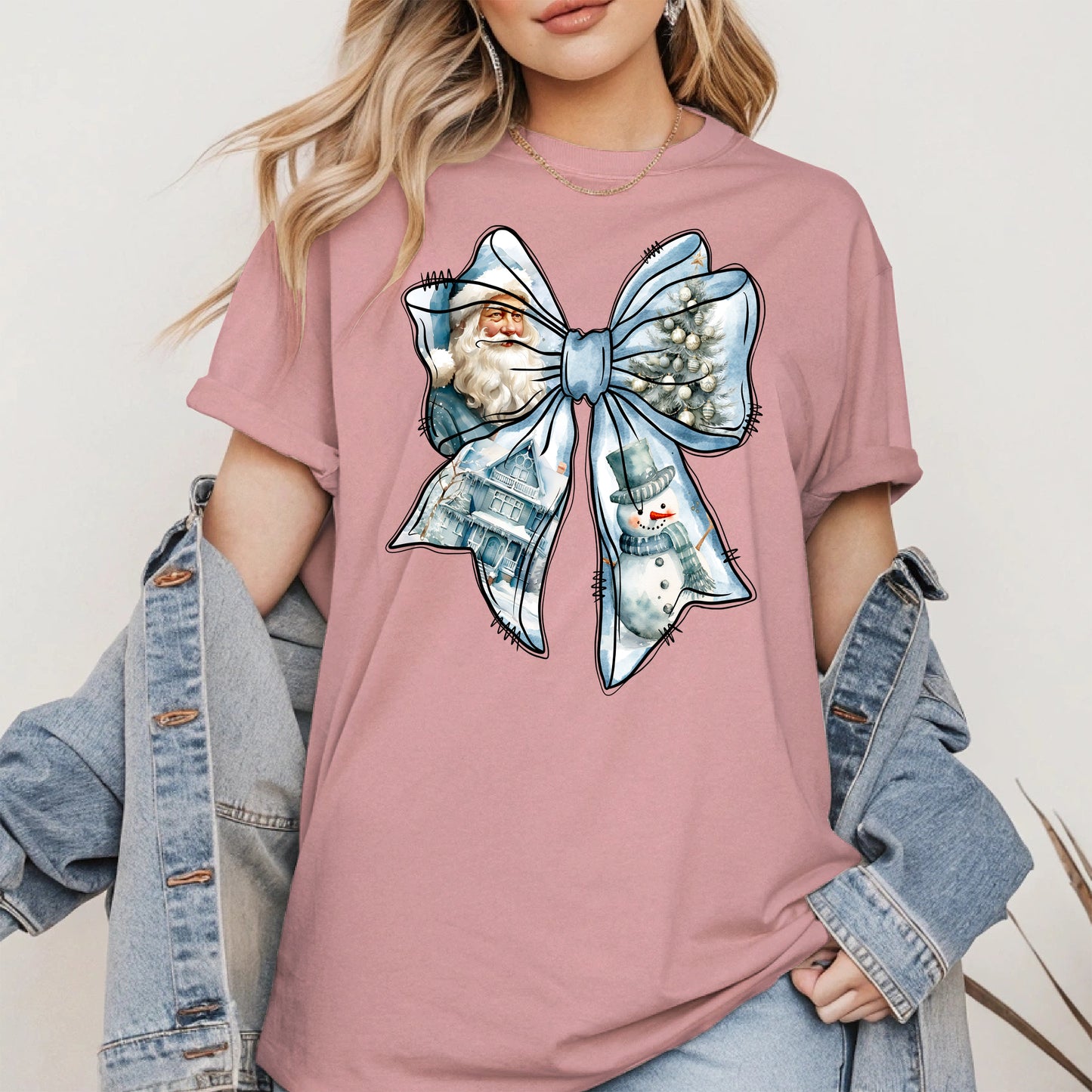 Snowman Coquette Christmas Bow Shirt
