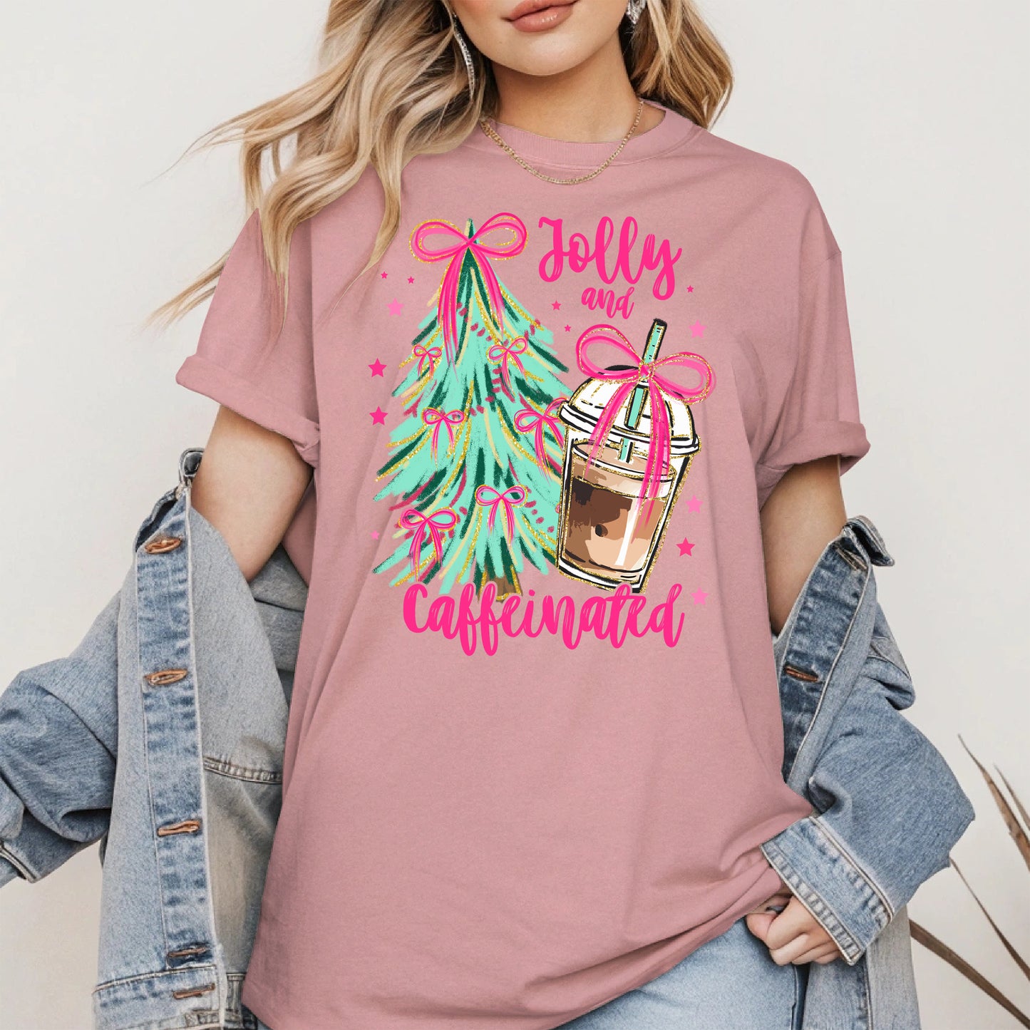 Jolly and Caffeinated Christmas Shirt