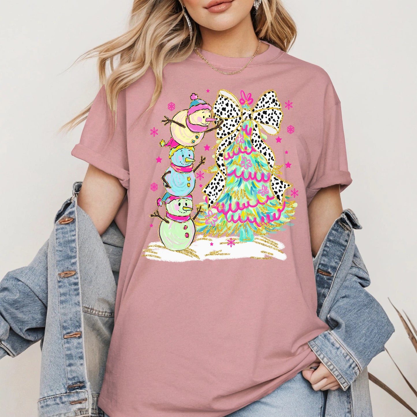 Stacked Snowmen and Christmas Tree Shirt