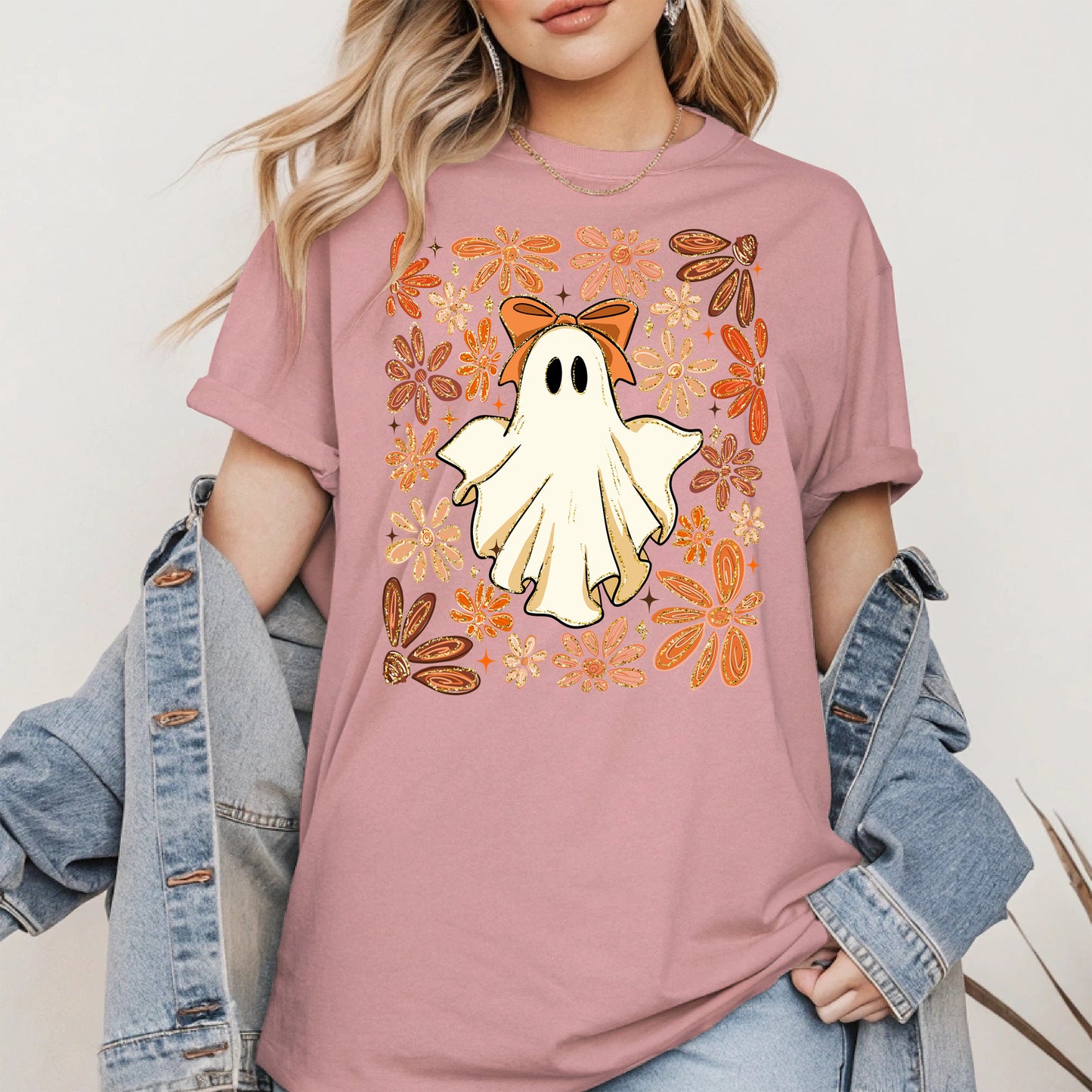 Boho floral ghost halloween shirt
