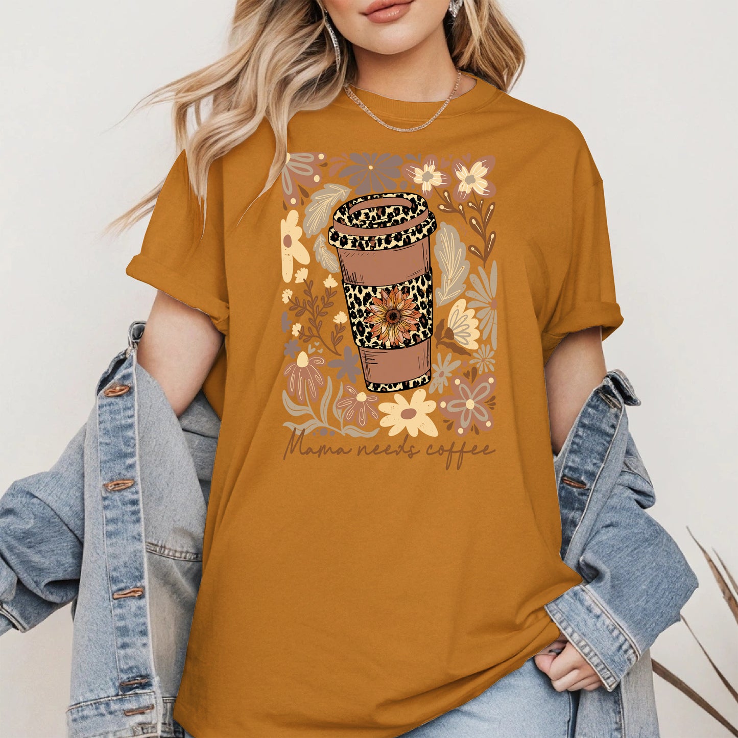 Leopard Print Floral Coffee Cup Mom Shirt