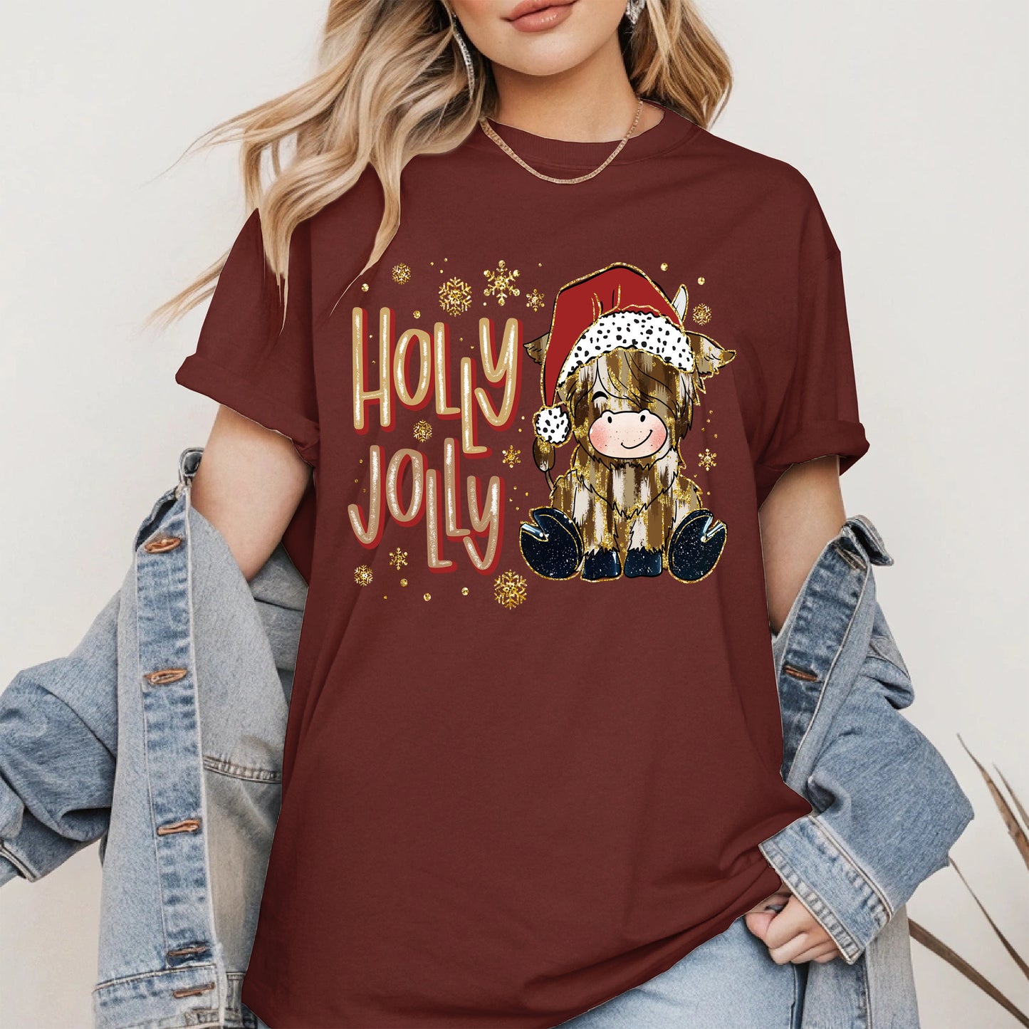 Holly Jolly Christmas Cow Santa Shirt