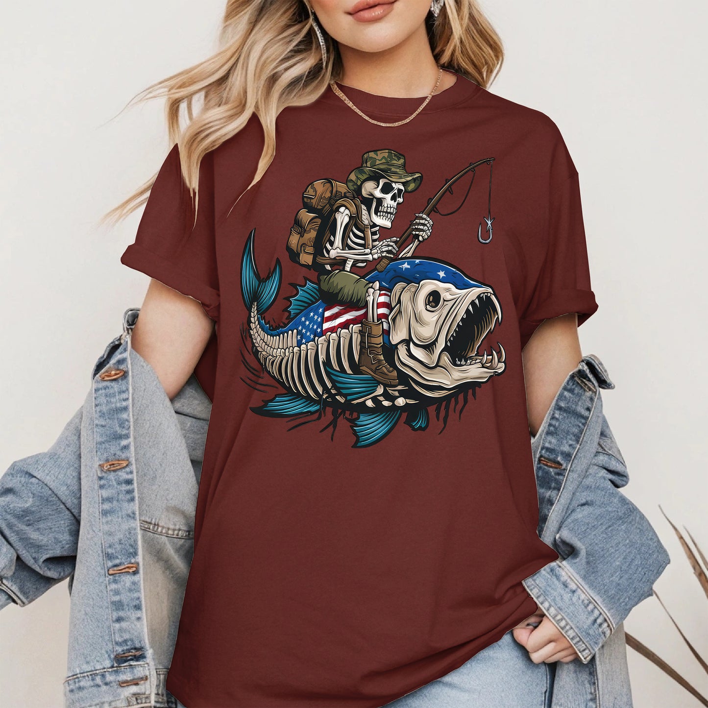 Patriotic Skeleton Fishing Shirt Hoodie Sweatshirt