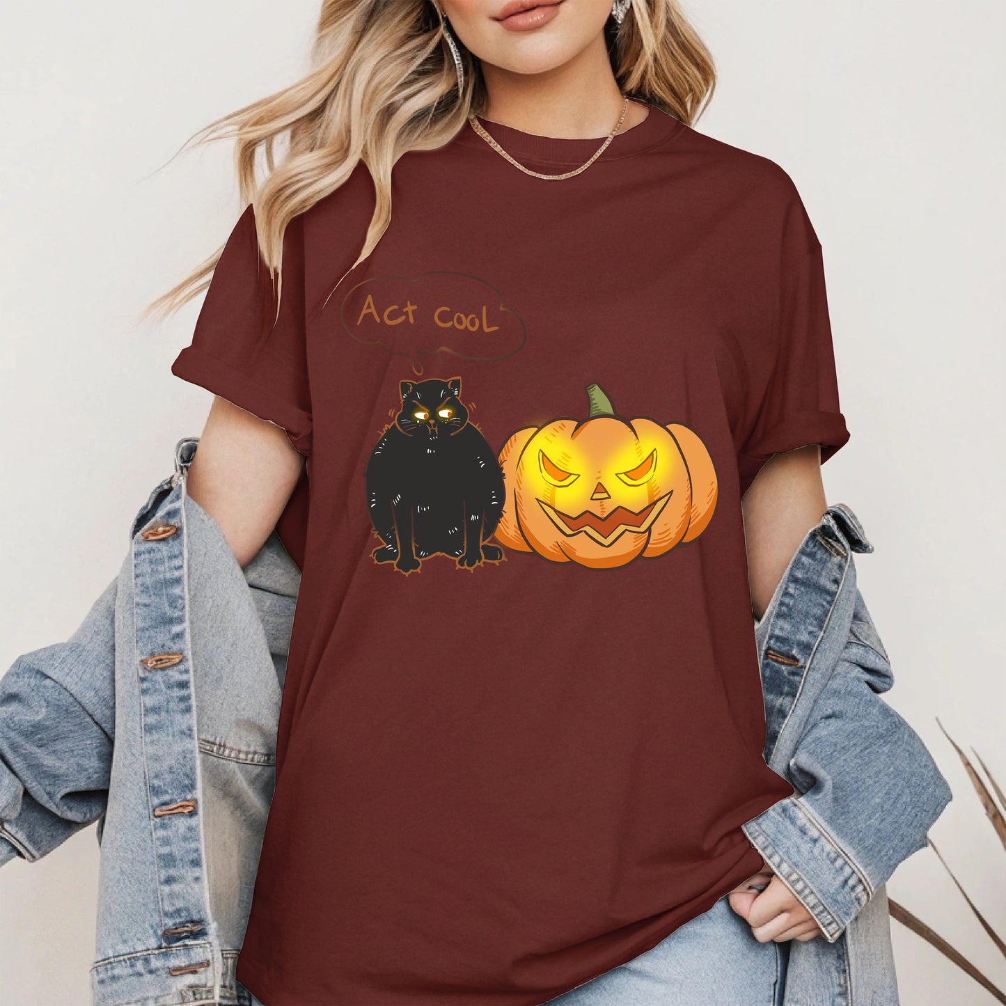 Act Cool - Black Cat & Pumpkin Halloween Tee