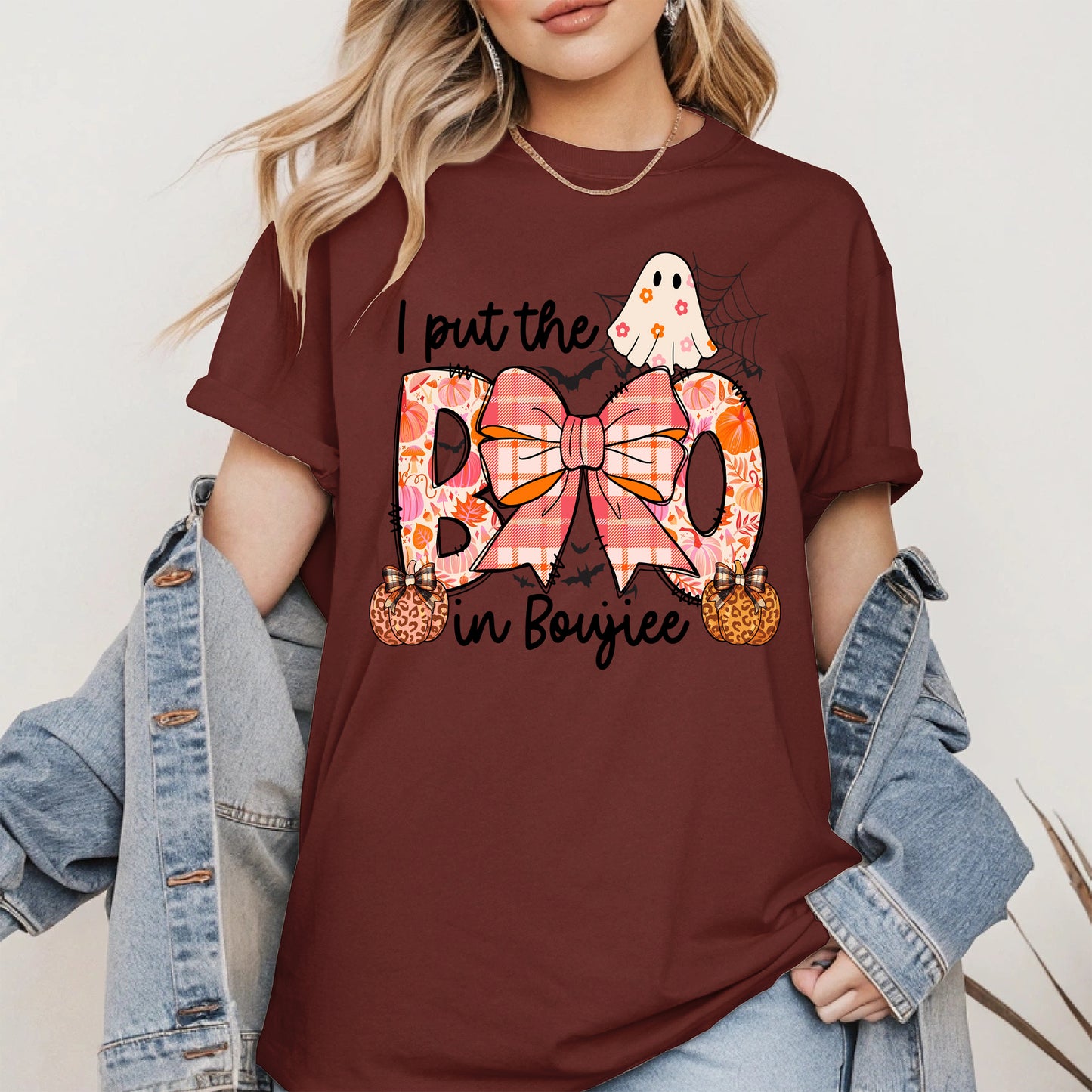 BOO Cute Halloween Shirt Hoodie Sweatshirt with Ghost and Bow