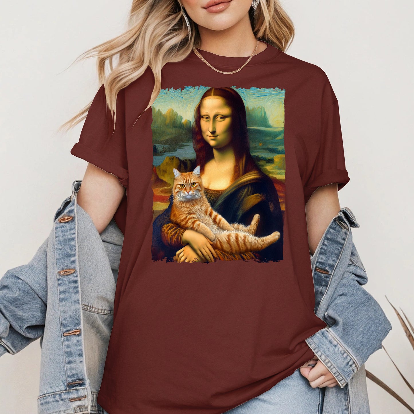 Mona Lisa Holding Orange Cat Shirt Hoodie Sweatshirt
