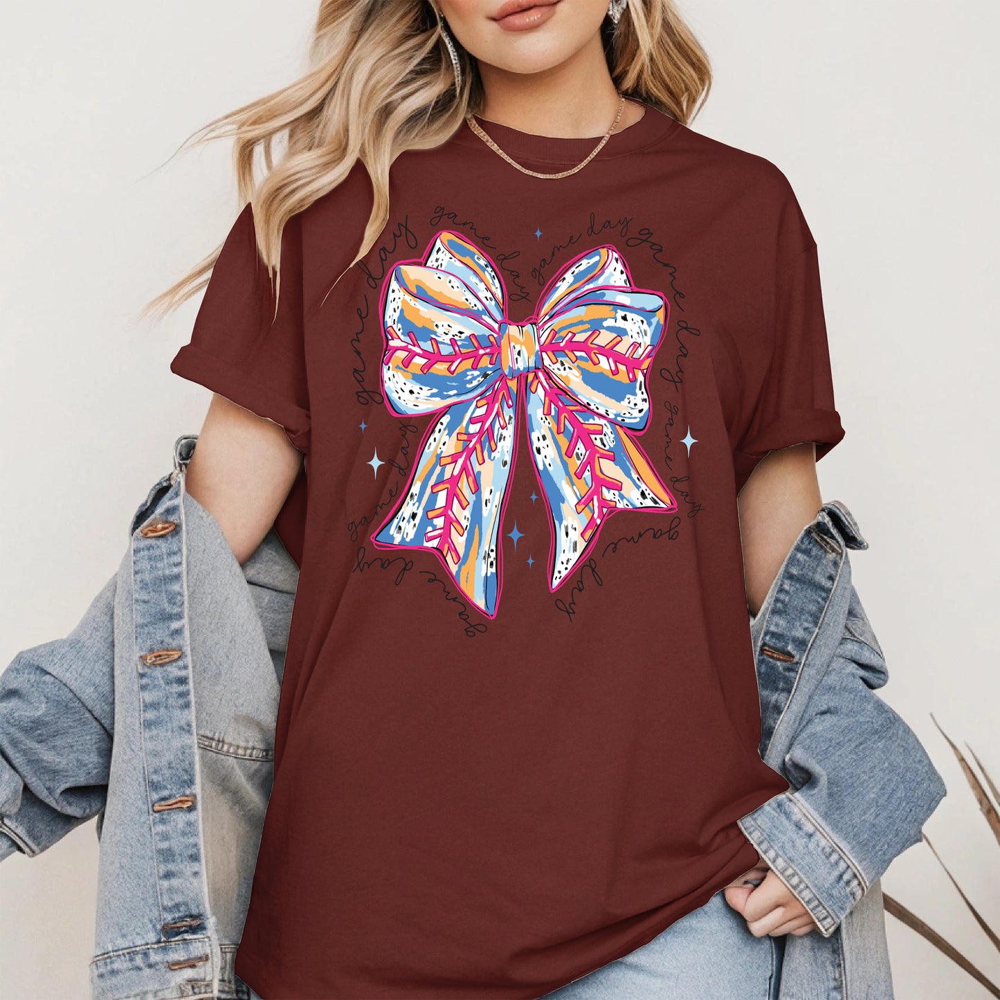 Game Day Bow Shirt Sport Tee Hoodie Sweatshirt for Baseball Fans