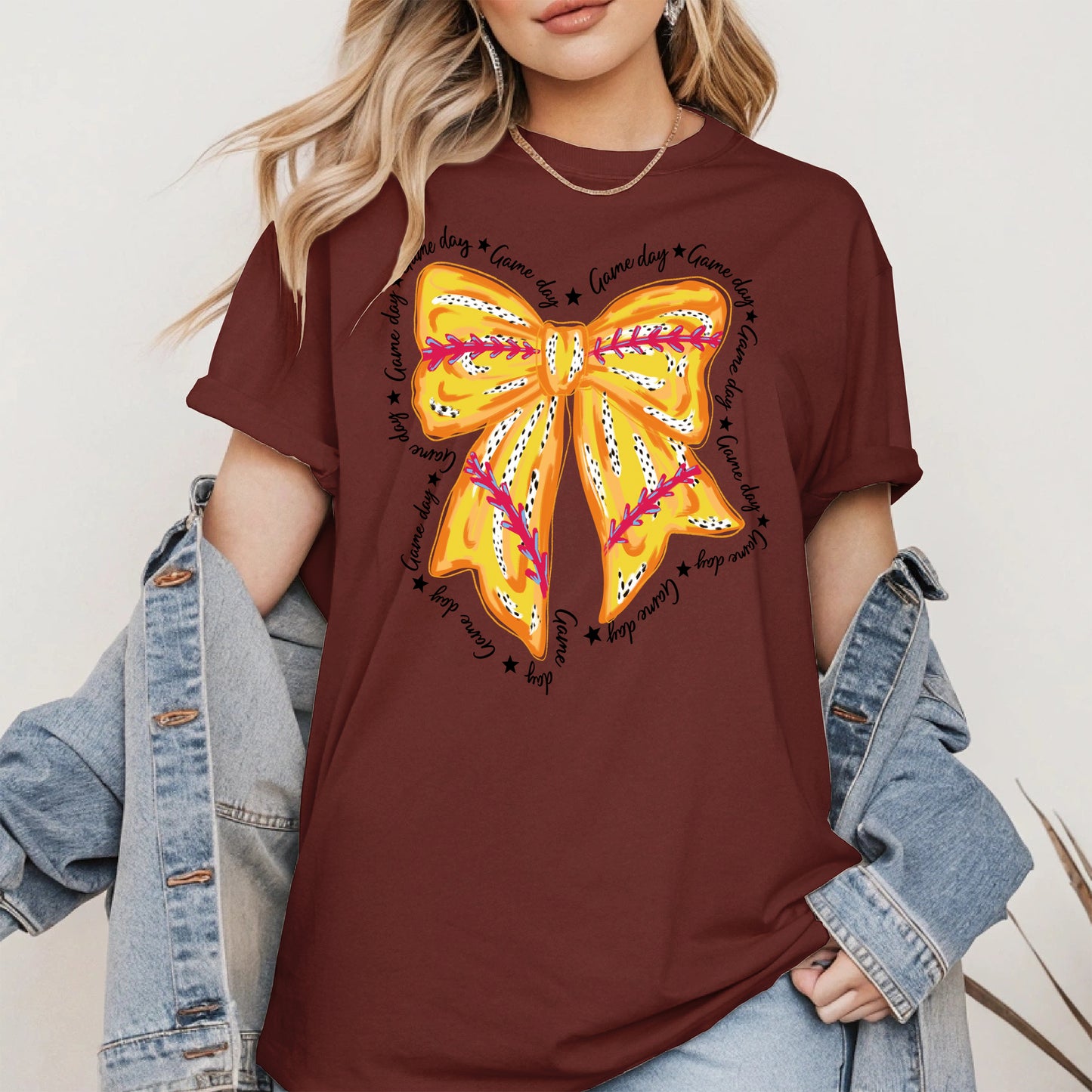 Yellow Baseball Bow Shirt Sport Tee Hoodie Sweatshirt Gift for Fans