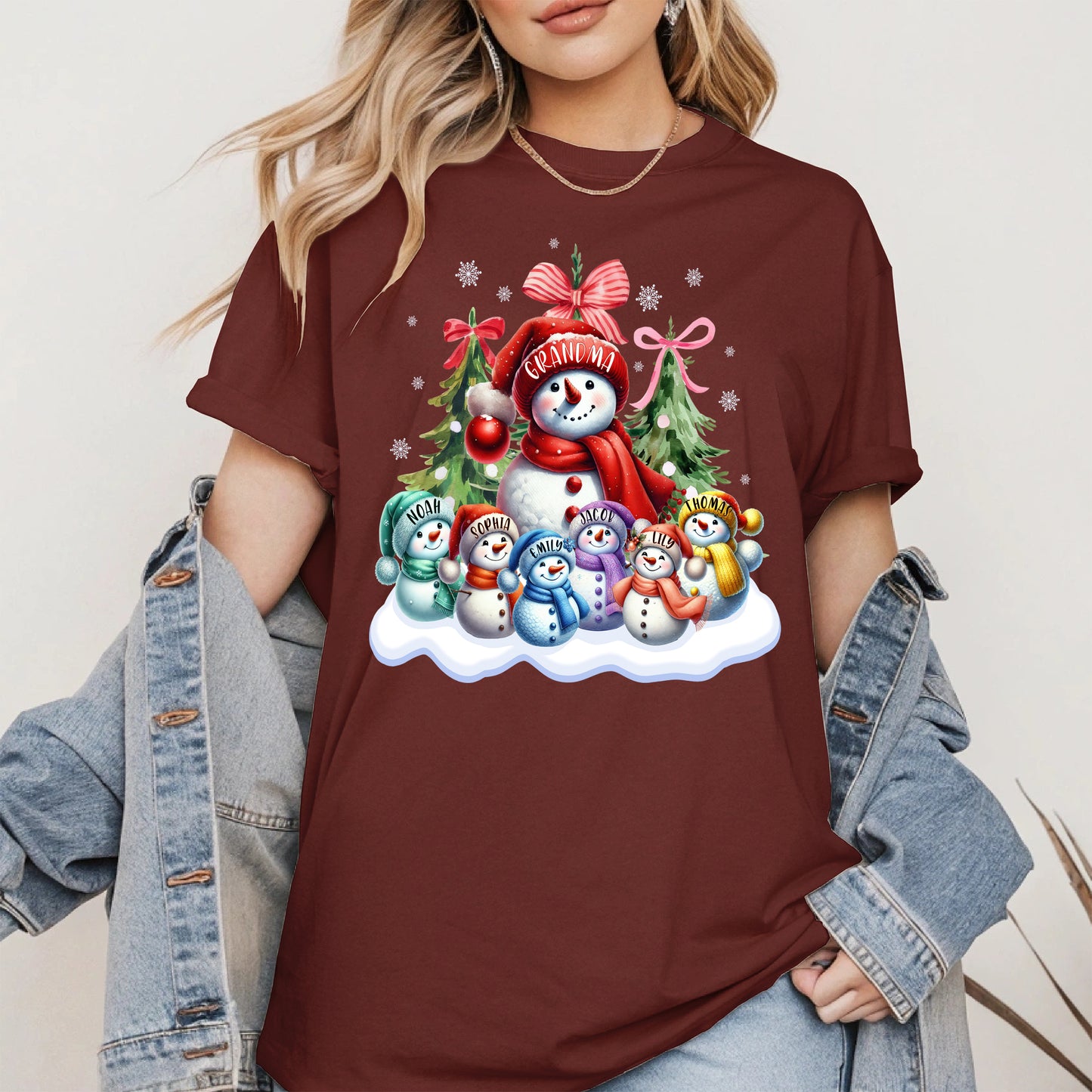 Personalized Snowman Family Grandma Shirt