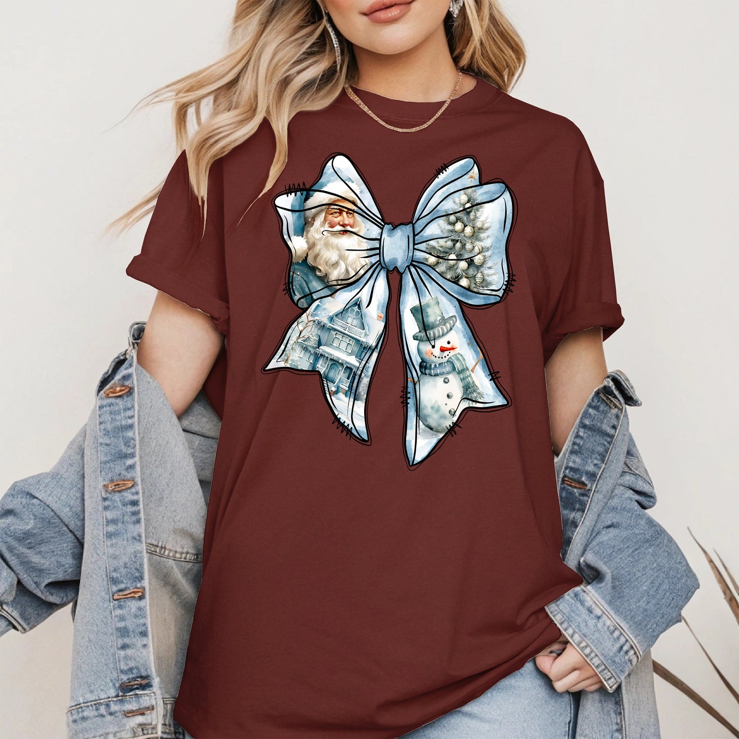 Snowman Coquette Christmas Bow Shirt