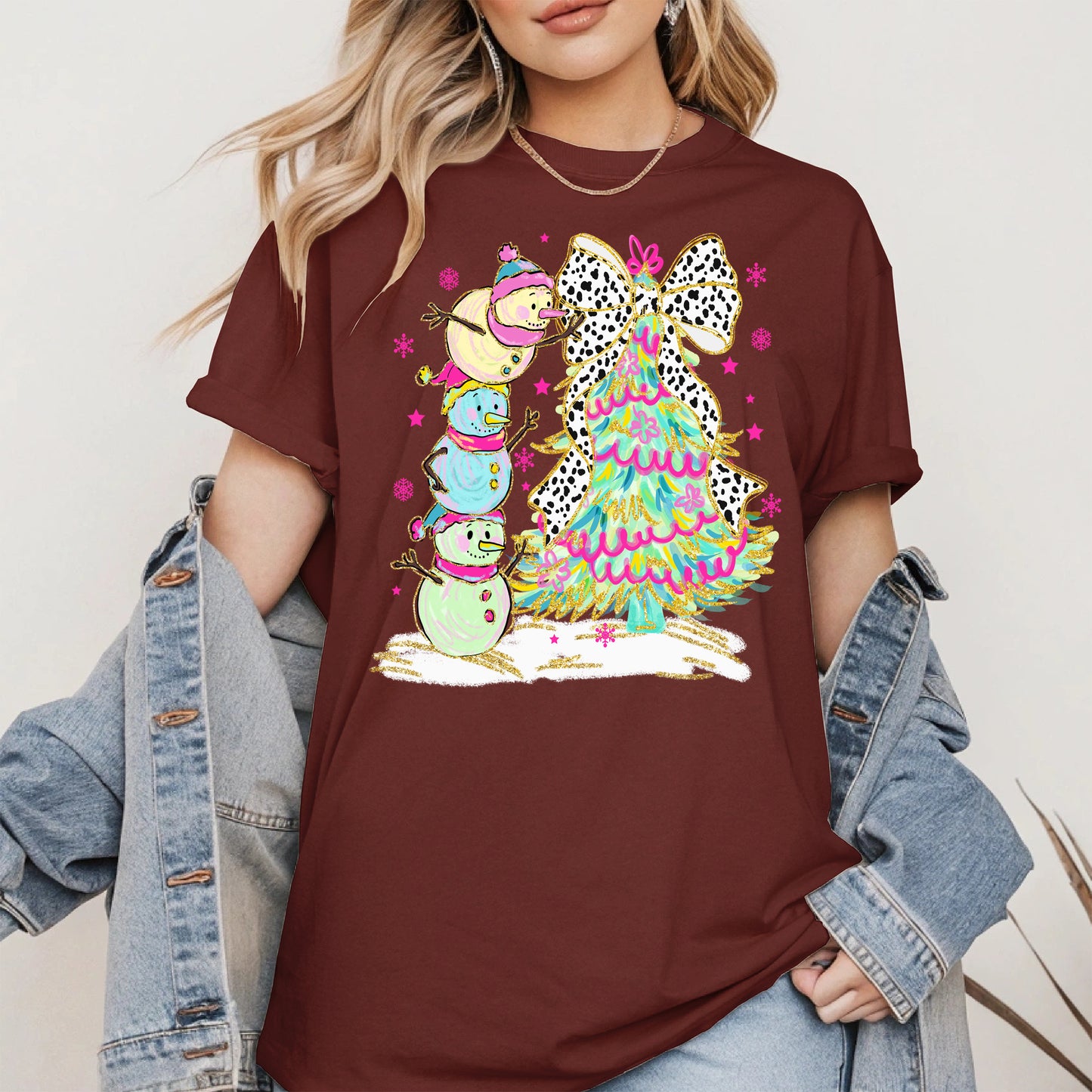 Stacked Snowmen and Christmas Tree Shirt