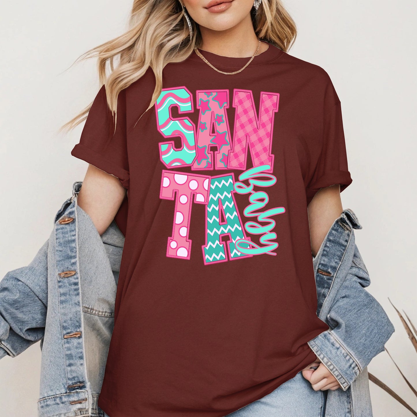 Santa Baby Embroidery-Inspired Christmas Shirt