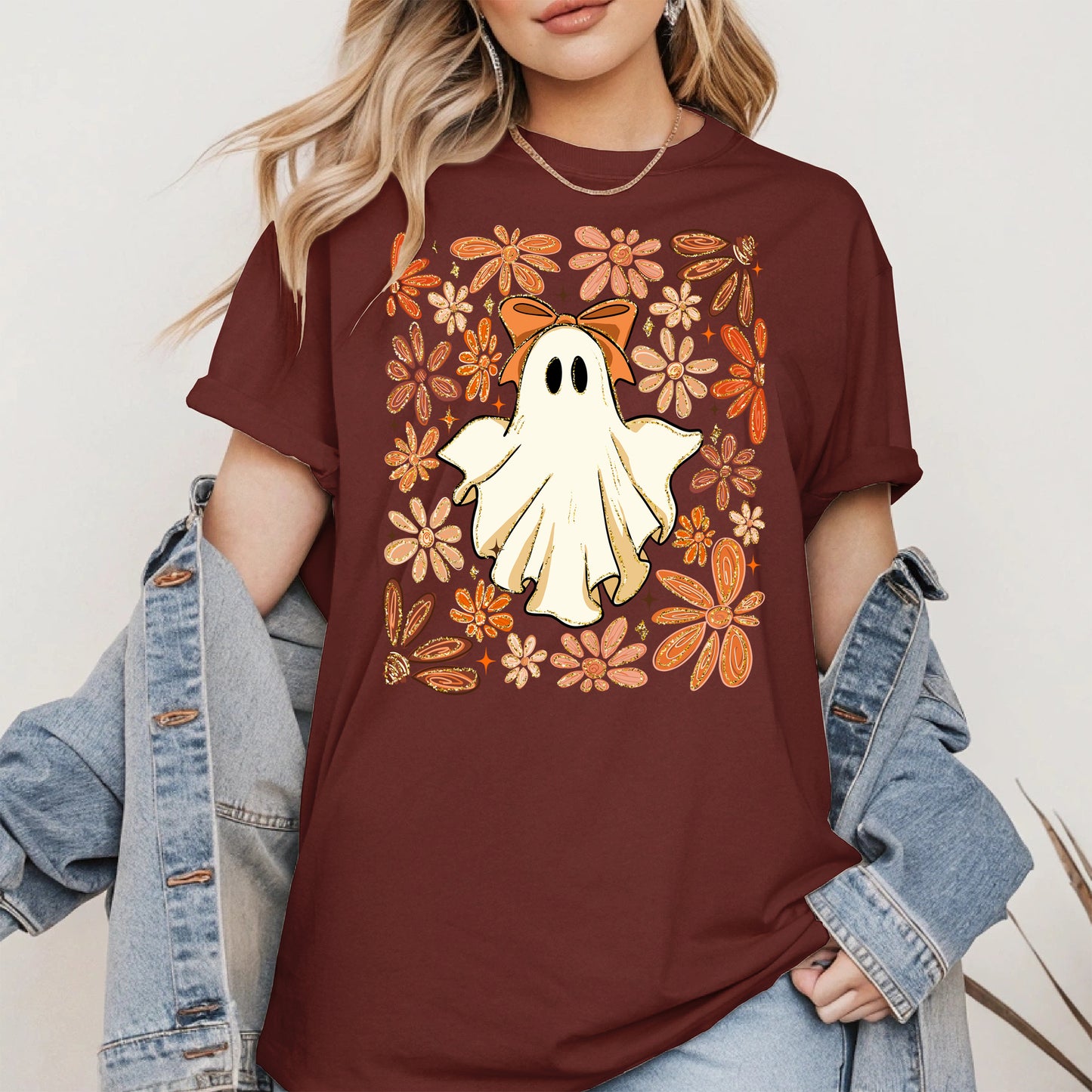 Boho floral ghost halloween shirt