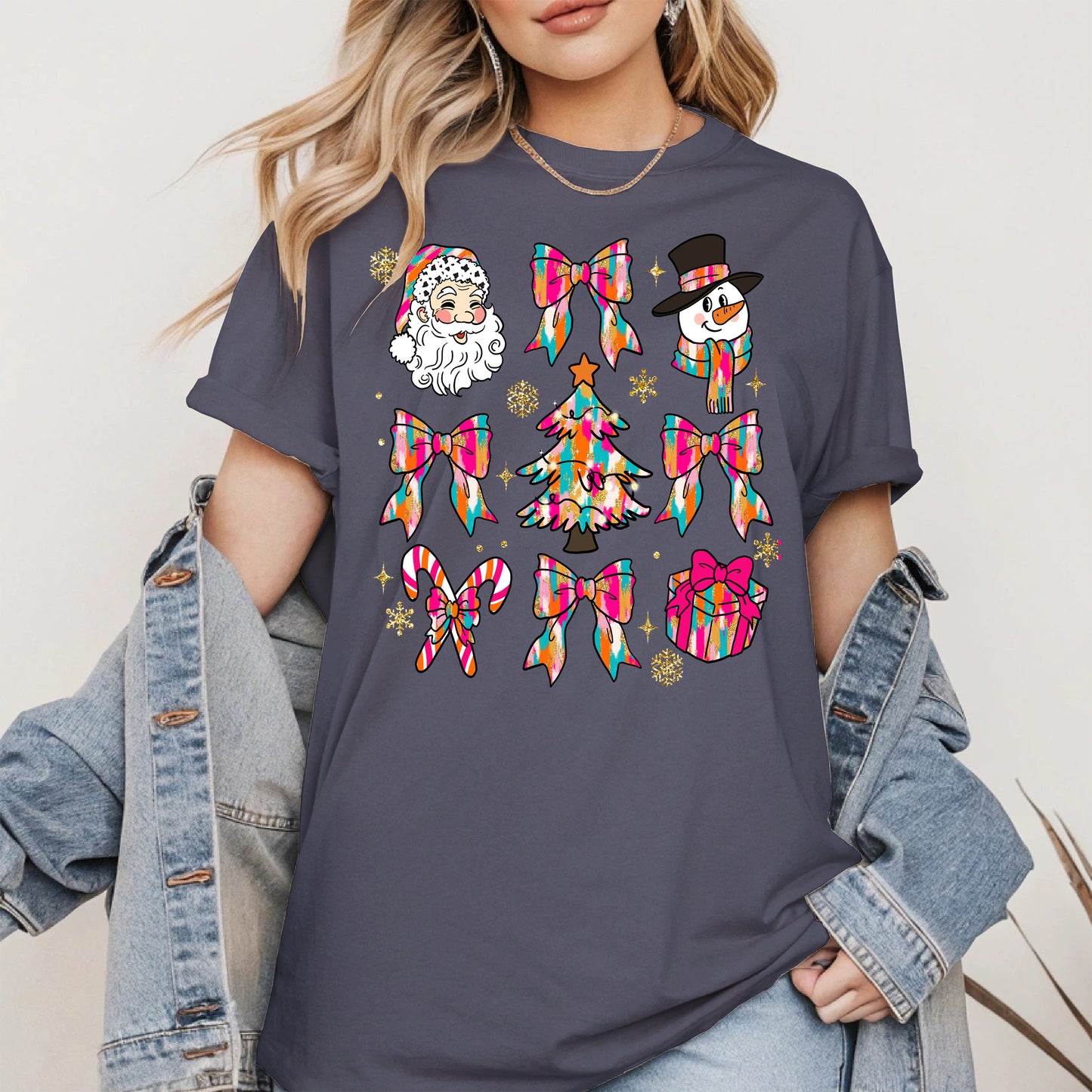 Colorful Brushstroke Santa Christmas Holiday Shirt