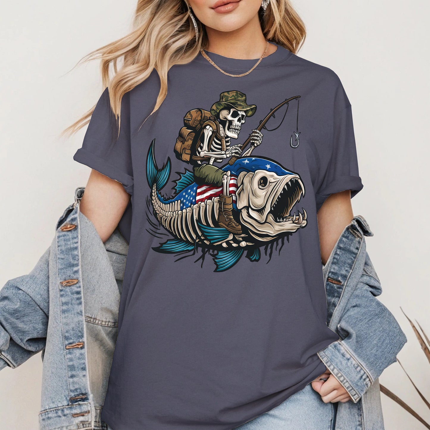 Patriotic Skeleton Fishing Shirt Hoodie Sweatshirt