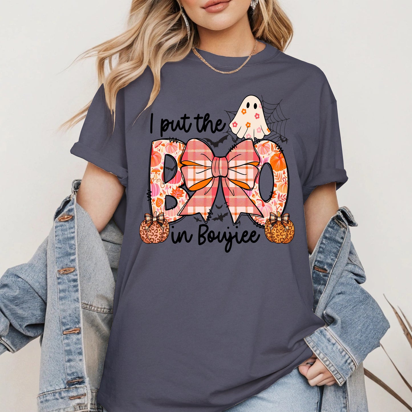 BOO Cute Halloween Shirt Hoodie Sweatshirt with Ghost and Bow