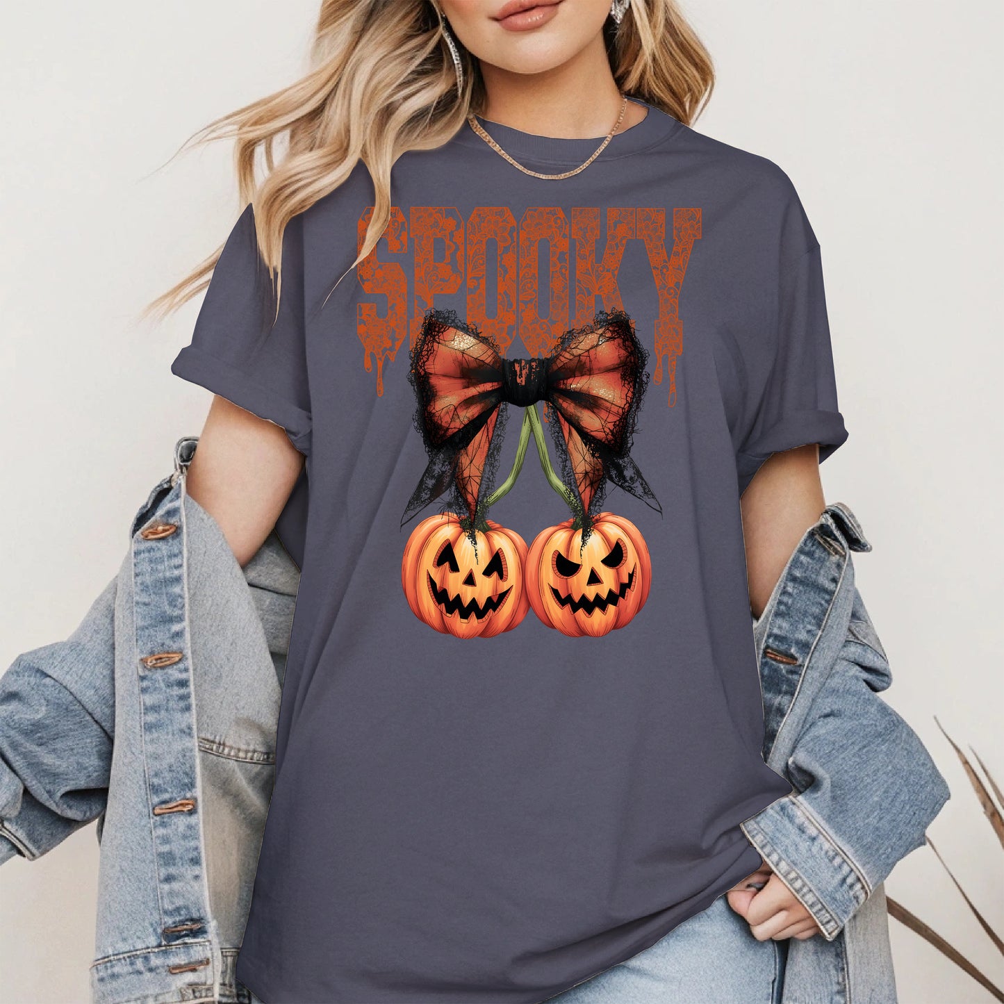 Spooky Bow Pumpkin Shirt Hoodie Sweatshirt for Halloween