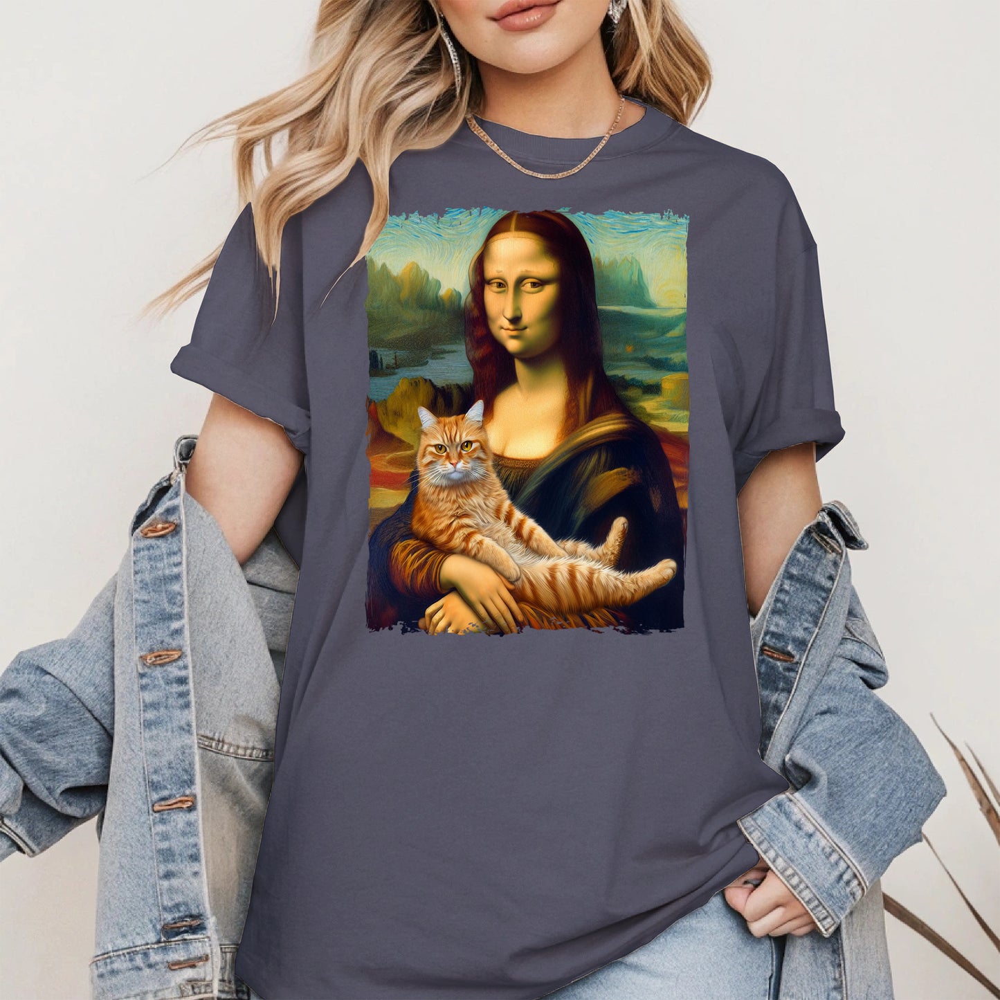 Mona Lisa Holding Orange Cat Shirt Hoodie Sweatshirt