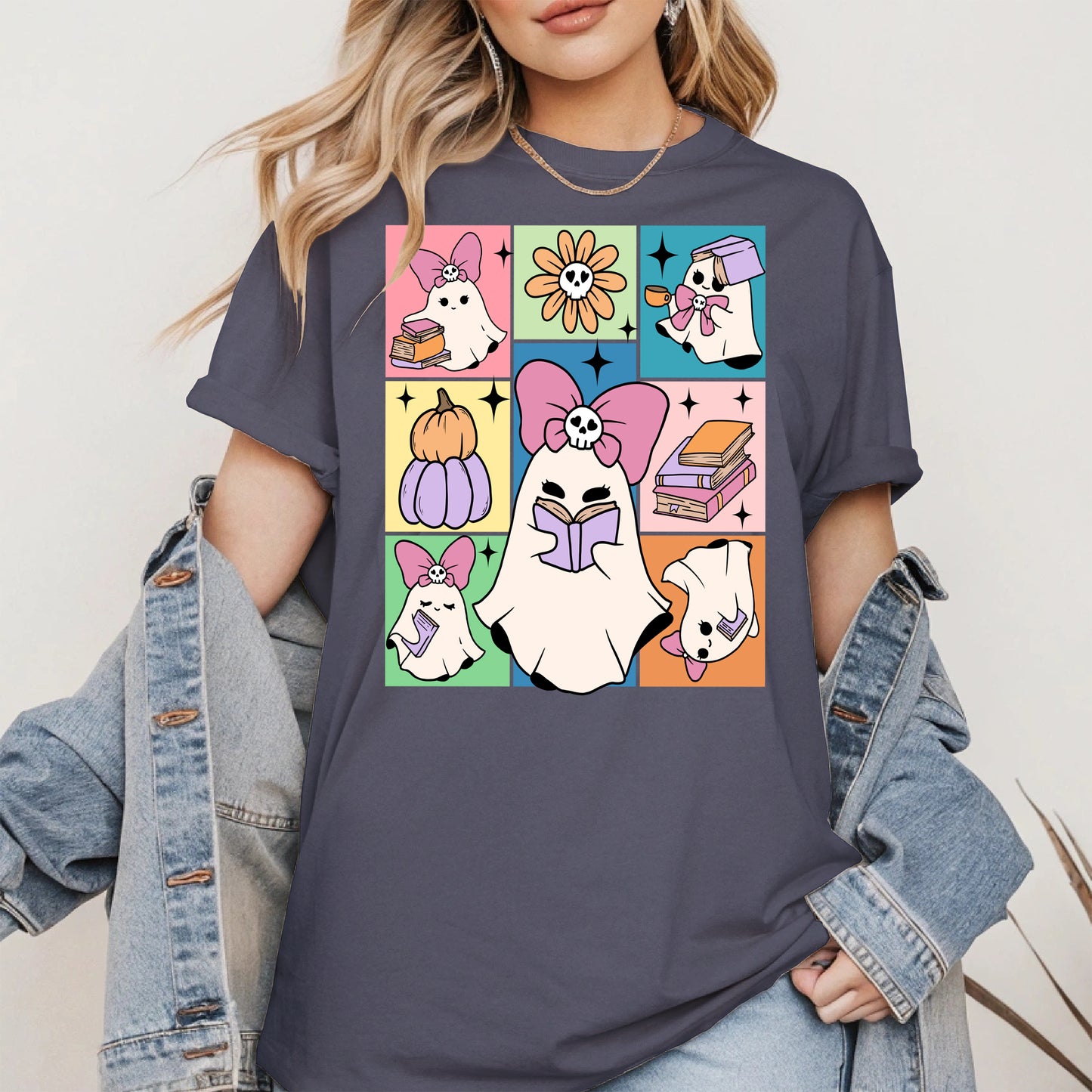 Pastel Ghost Book Lover Halloween Shirt