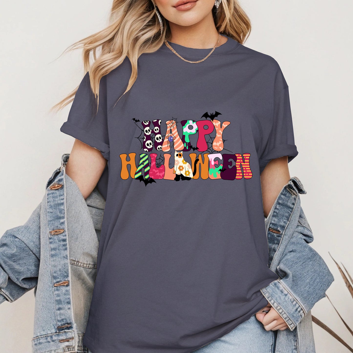 Colorful Ghost Pumpkin Retro Halloween Shirt
