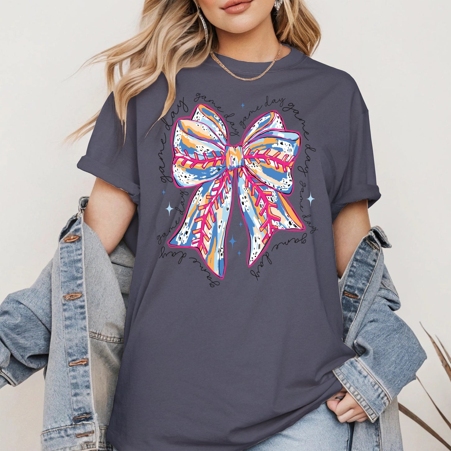 Game Day Bow Shirt Sport Tee Hoodie Sweatshirt for Baseball Fans
