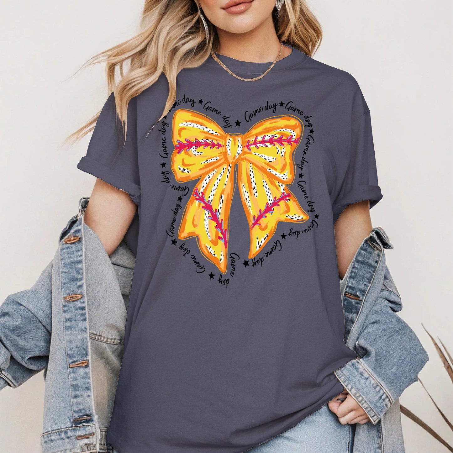 Yellow Baseball Bow Shirt Sport Tee Hoodie Sweatshirt Gift for Fans