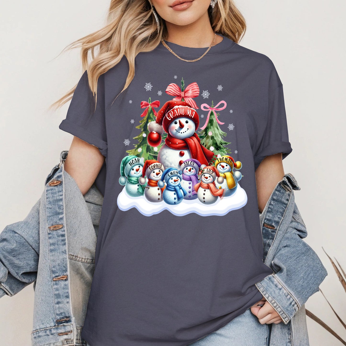 Personalized Snowman Family Grandma Shirt