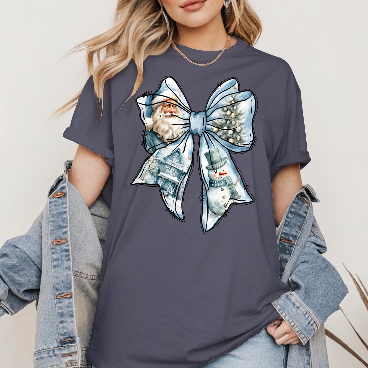 Snowman Coquette Christmas Bow Shirt