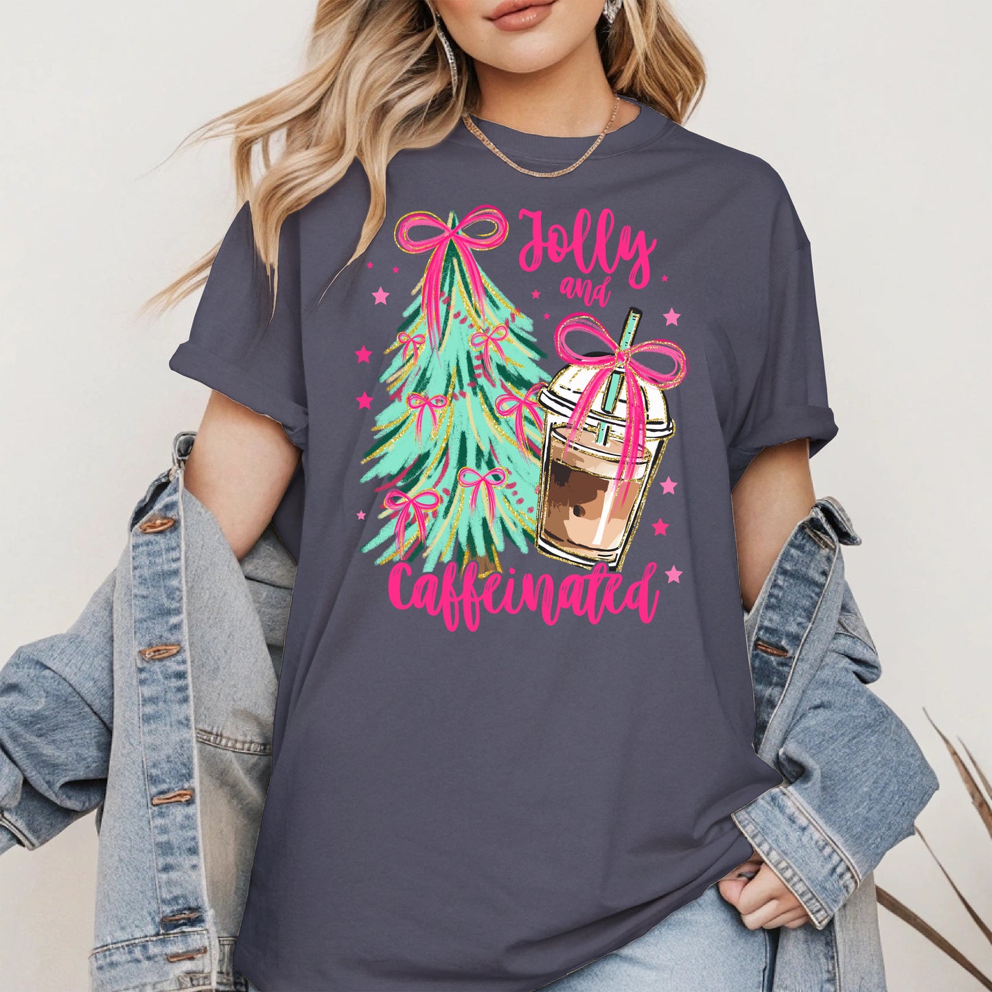 Jolly and Caffeinated Christmas Shirt