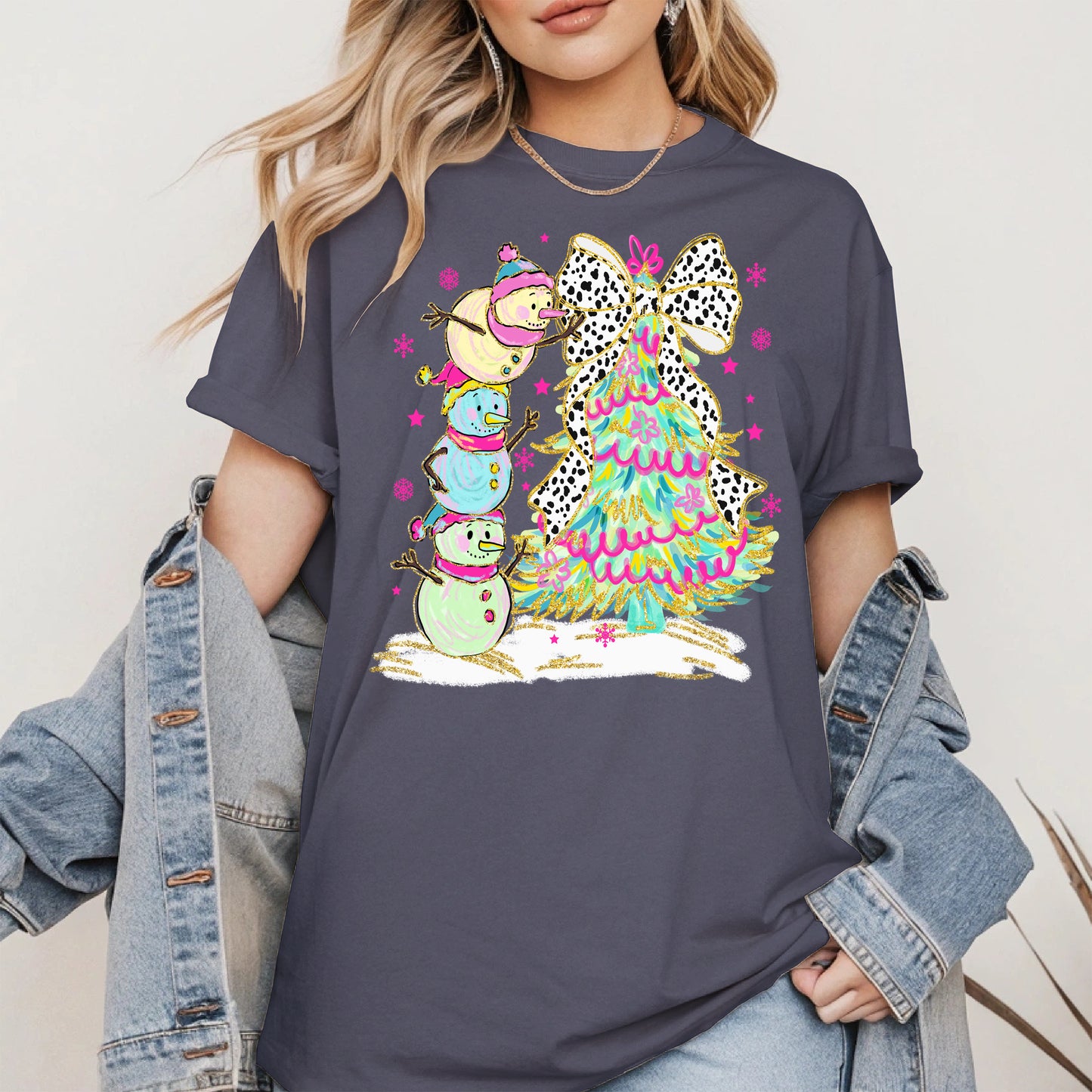 Stacked Snowmen and Christmas Tree Shirt
