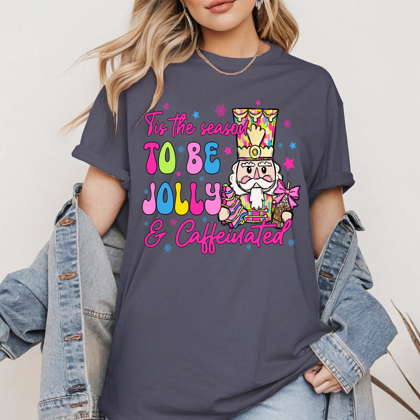 Tis the Season To Be Jolly and Caffeinated Christmas Shirt