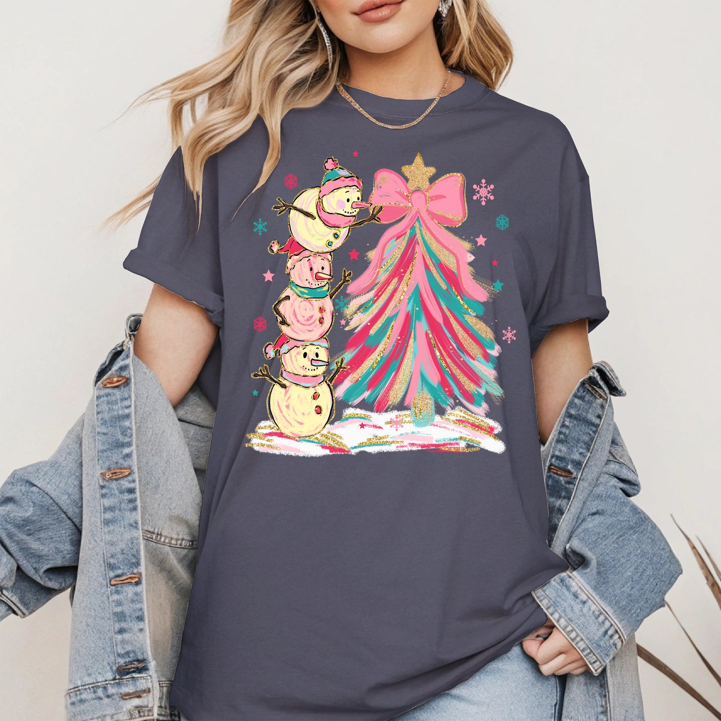 Stacked Snowmen Christmas Tree Shirt