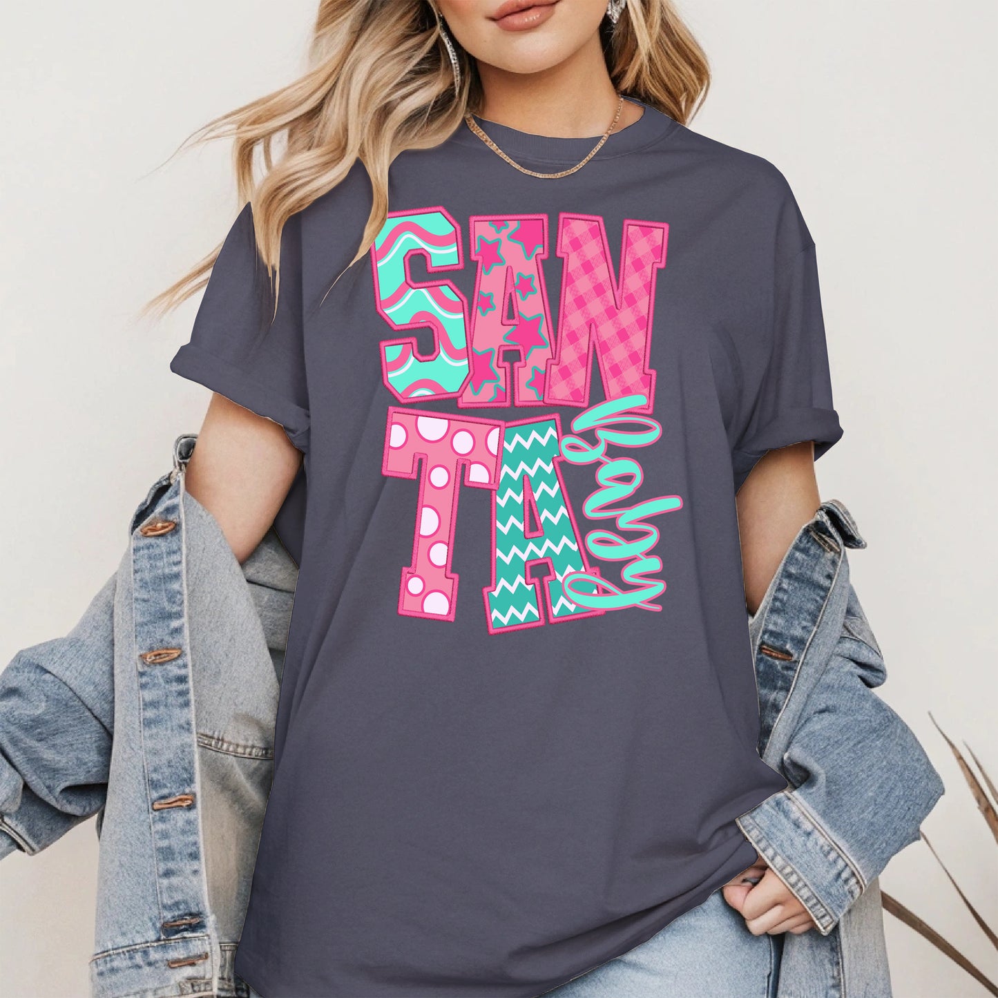 Santa Baby Embroidery-Inspired Christmas Shirt