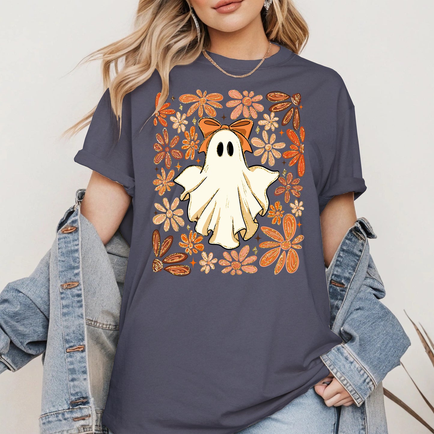 Boho floral ghost halloween shirt