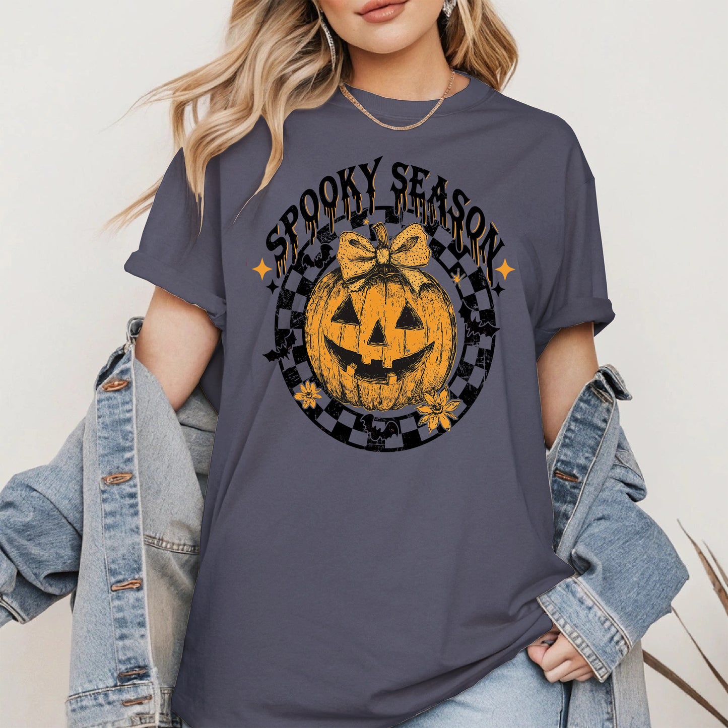 Spooky Season Halloween Pumpkin Checkered shirt