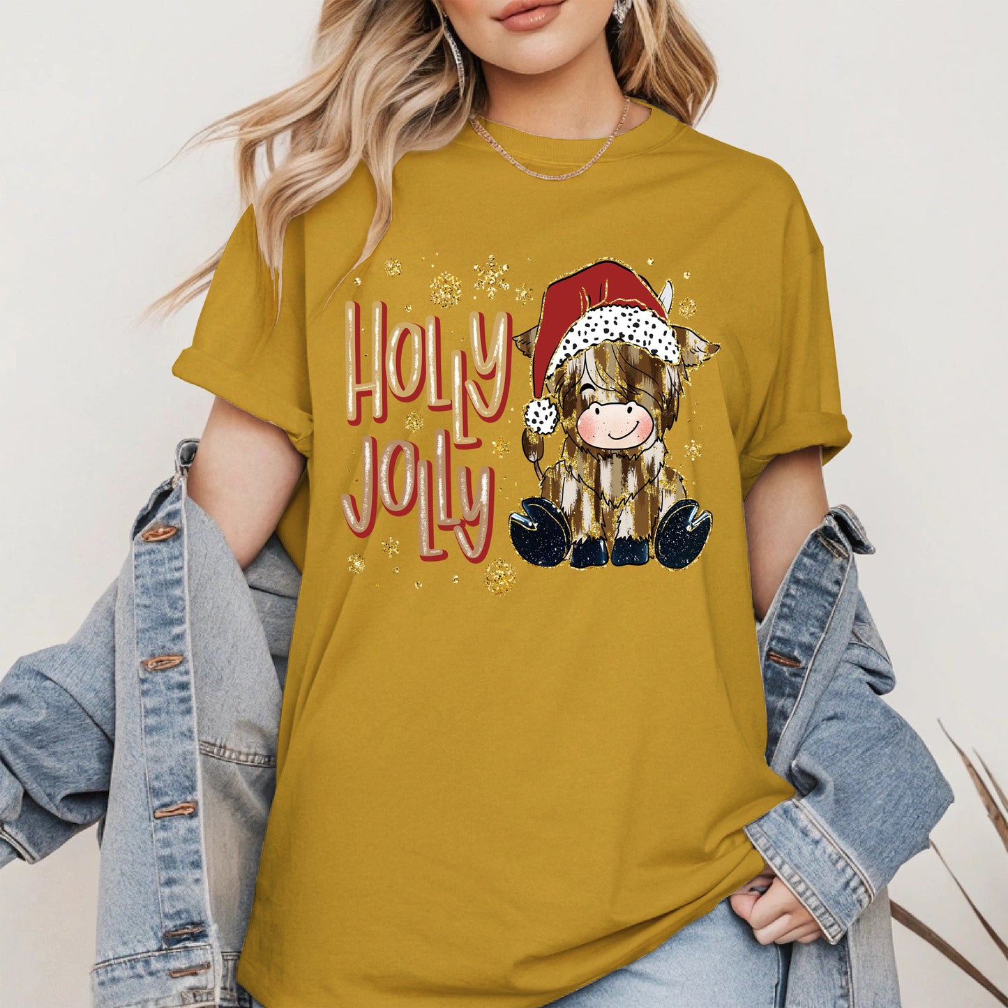 Holly Jolly Christmas Cow Santa Shirt
