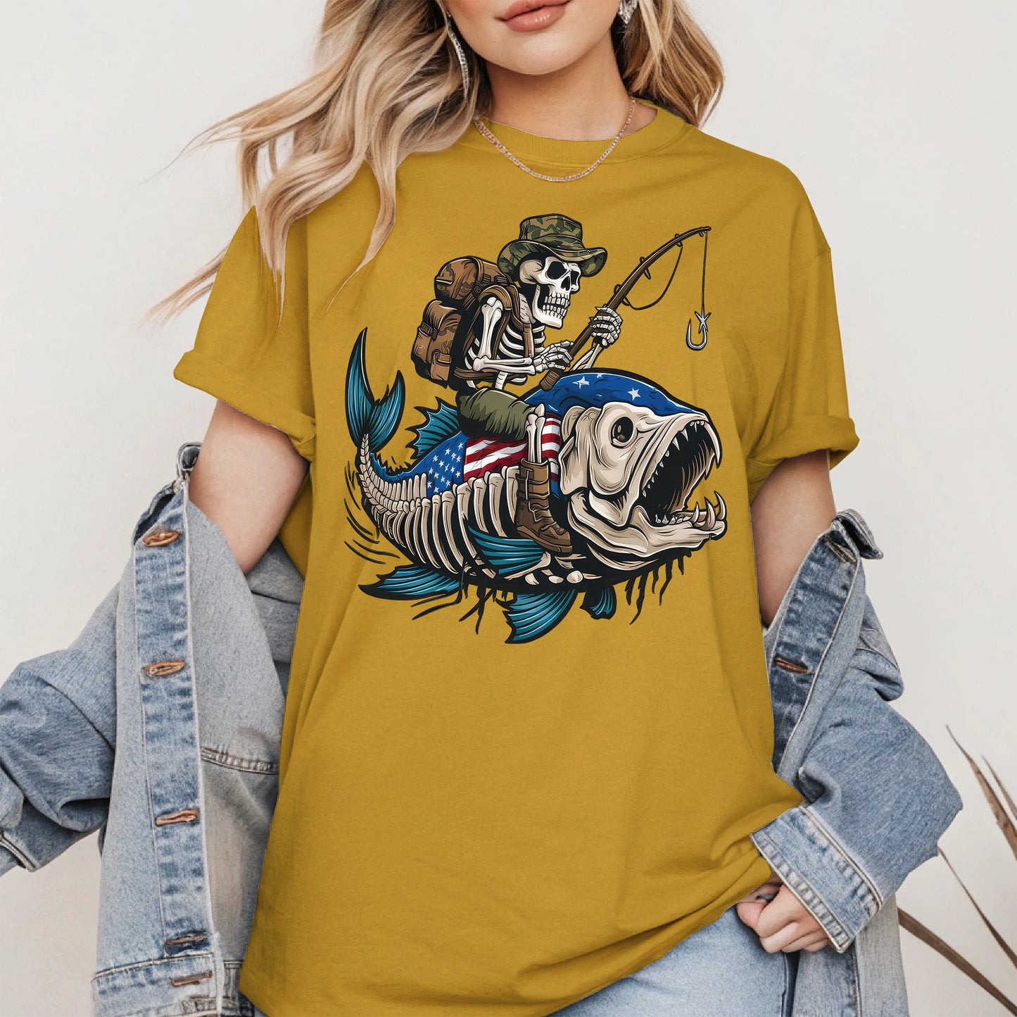 Patriotic Skeleton Fishing Shirt Hoodie Sweatshirt