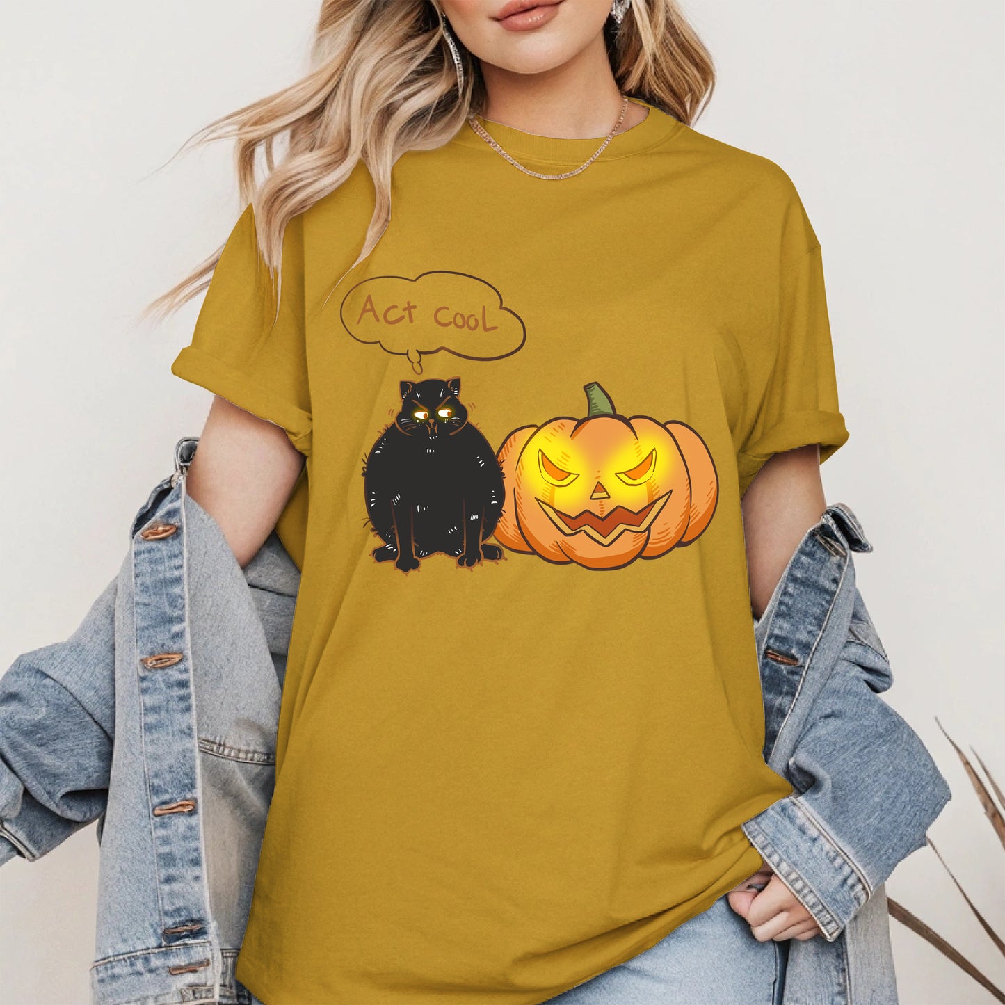 Act Cool - Black Cat & Pumpkin Halloween Tee