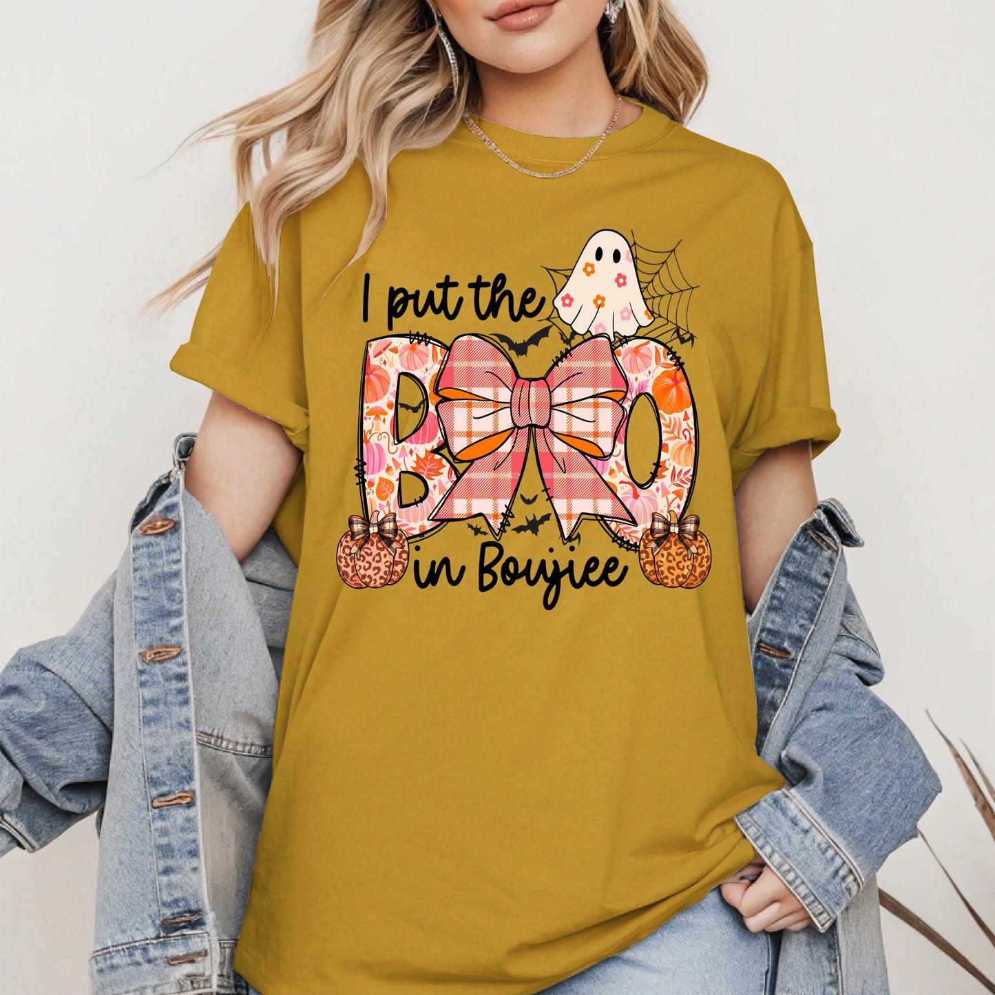 BOO Cute Halloween Shirt Hoodie Sweatshirt with Ghost and Bow