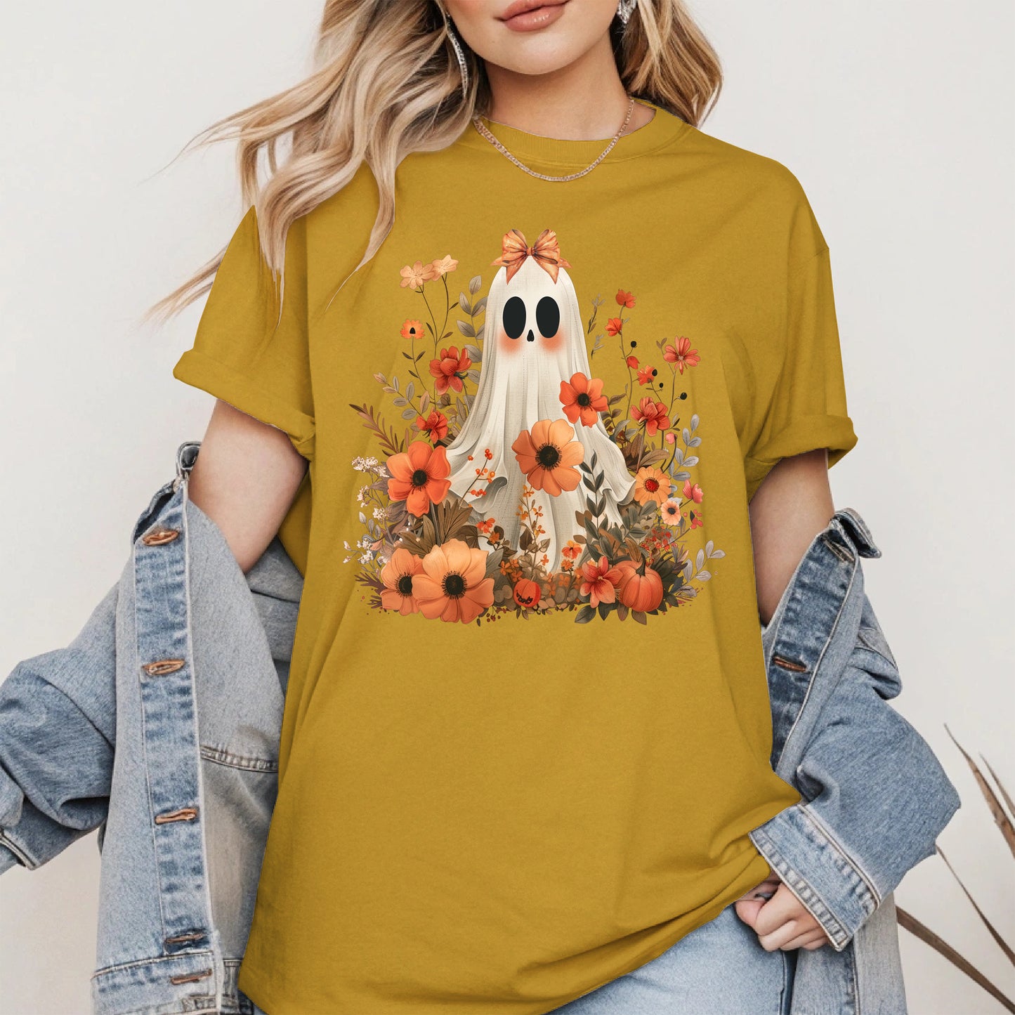 Autumn Ghost Floral Shirt Cute Fall Halloween Tee