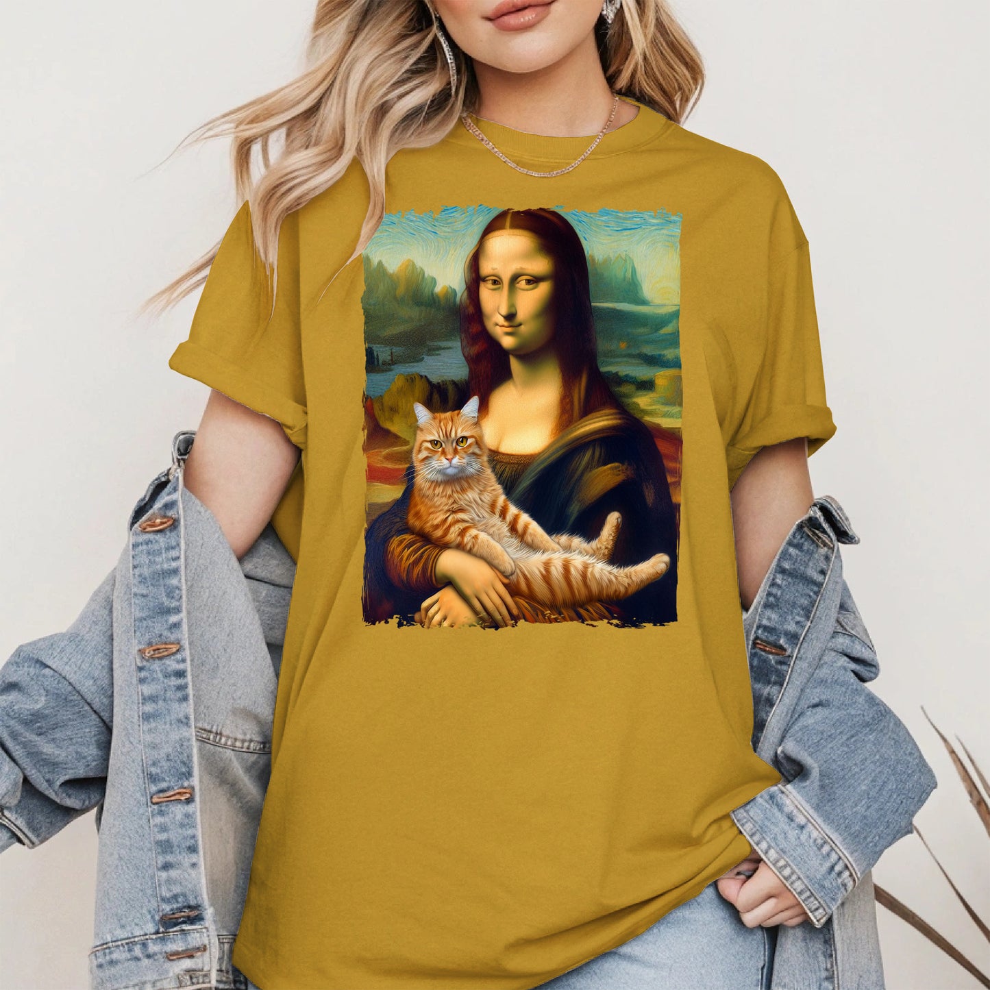 Mona Lisa Holding Orange Cat Shirt Hoodie Sweatshirt