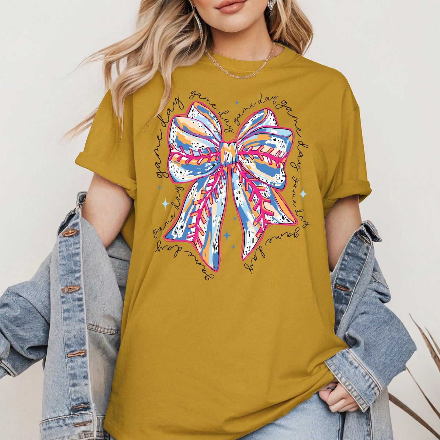 Game Day Bow Shirt Sport Tee Hoodie Sweatshirt for Baseball Fans