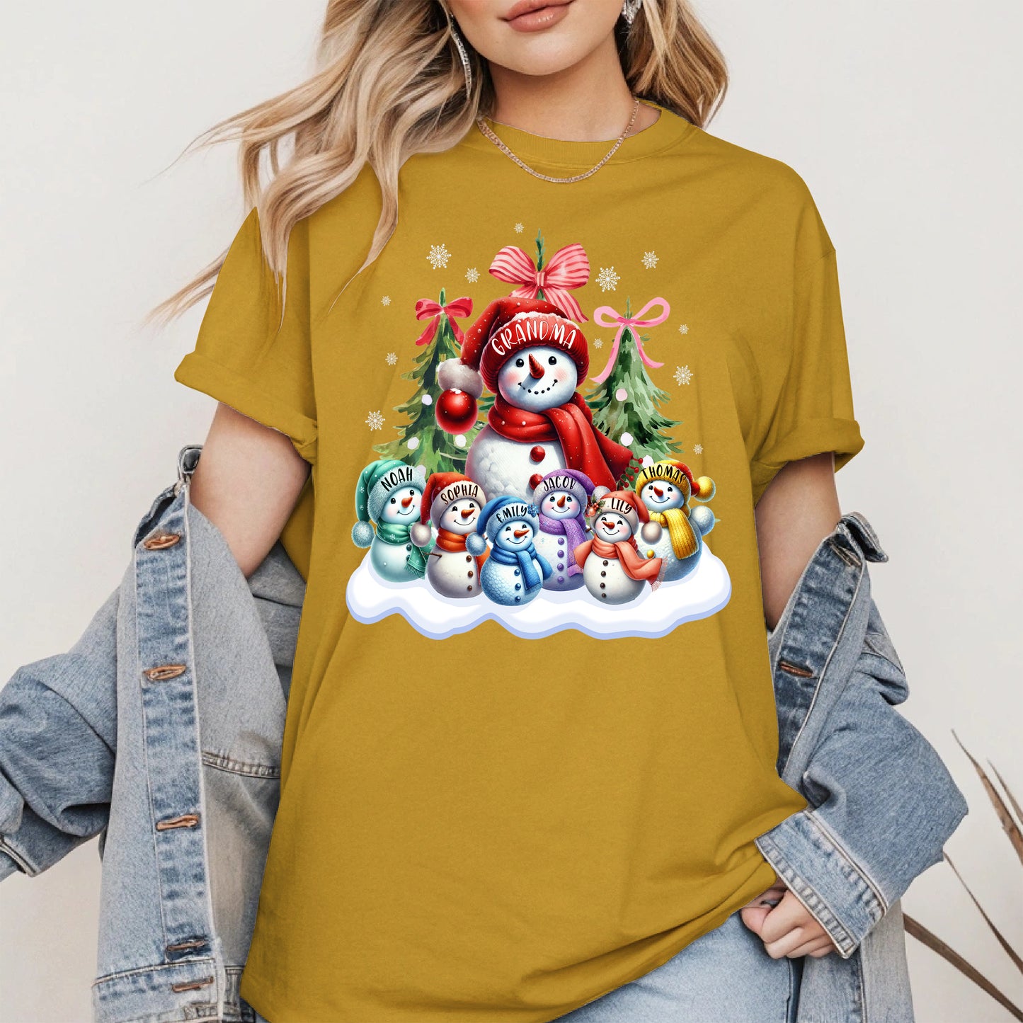 Personalized Snowman Family Grandma Shirt