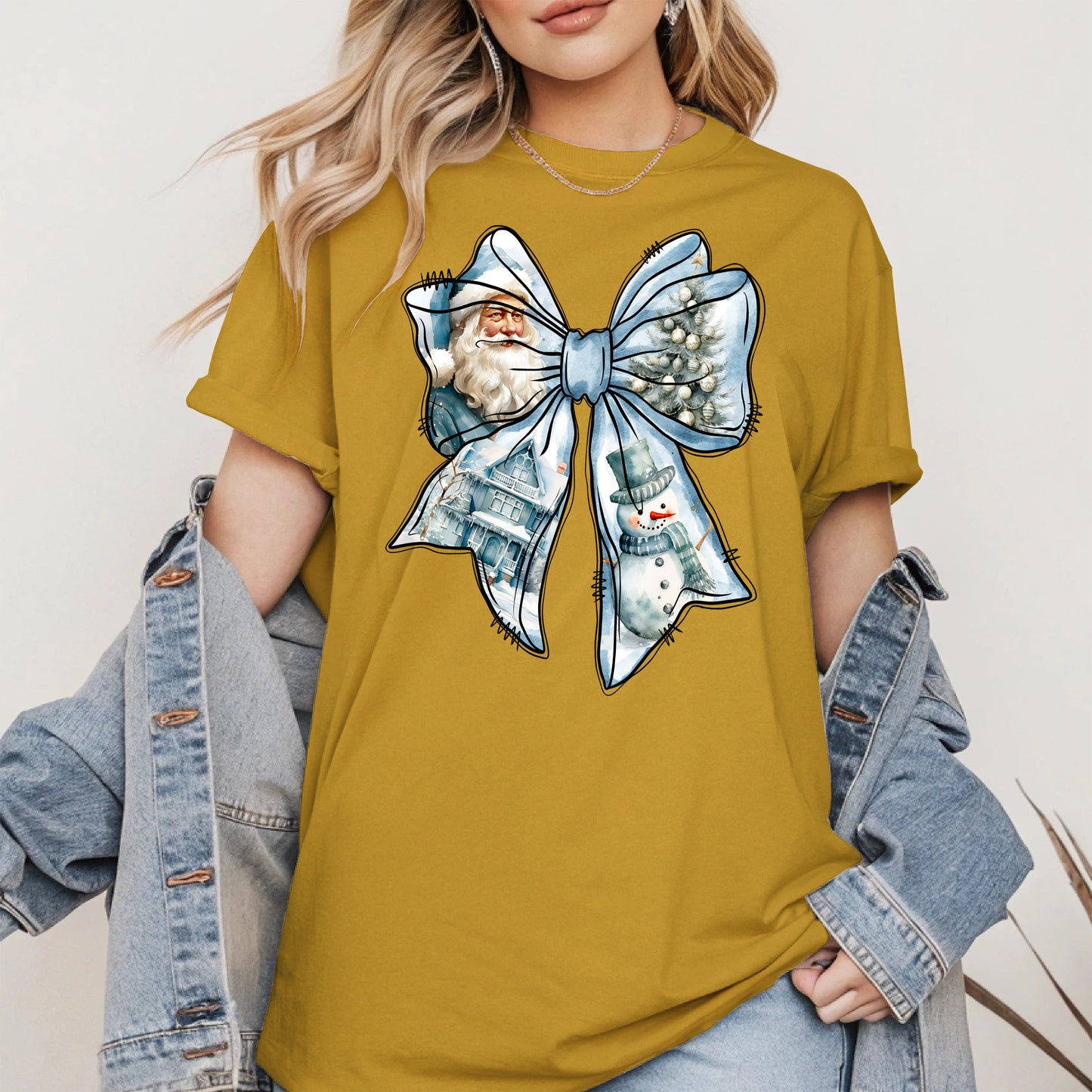 Snowman Coquette Christmas Bow Shirt
