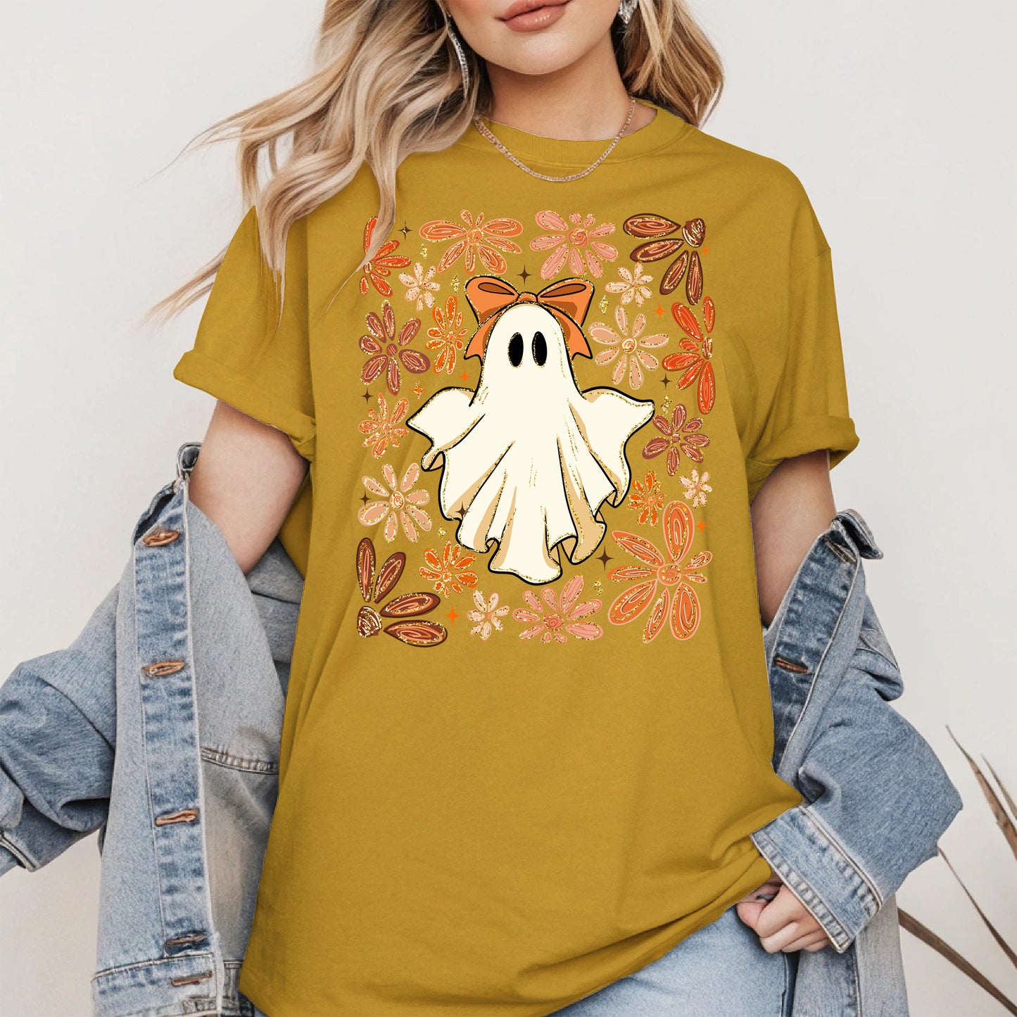 Boho floral ghost halloween shirt