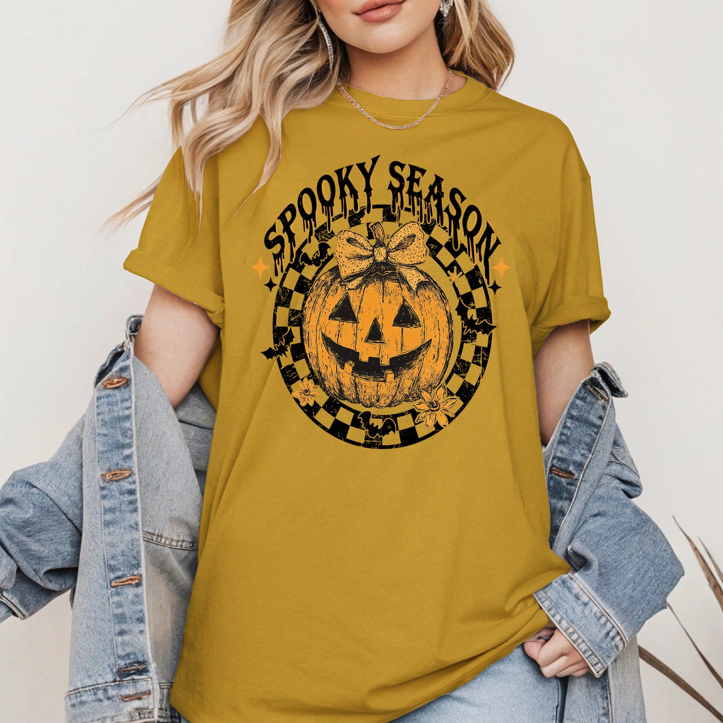 Spooky Season Halloween Pumpkin Checkered shirt