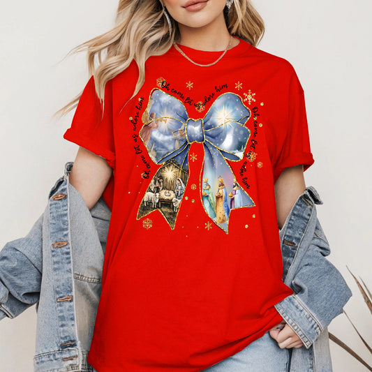 Oh Come Let Us Adore Him Nativity Christmas Shirt